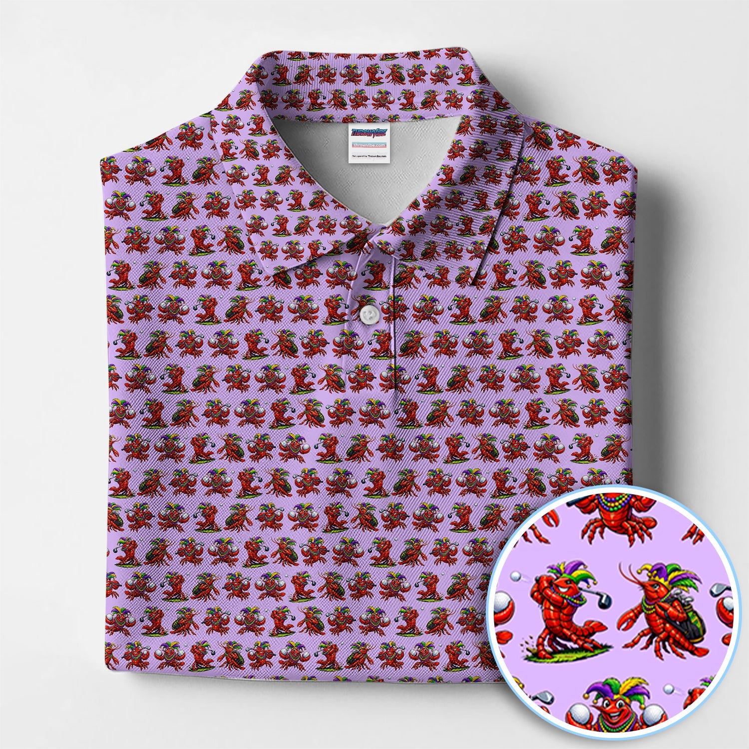 Festival Golf Polos For Golfer, Mardi Gras Crawfish Pattern Golf Shirt, Golf Gift For Men