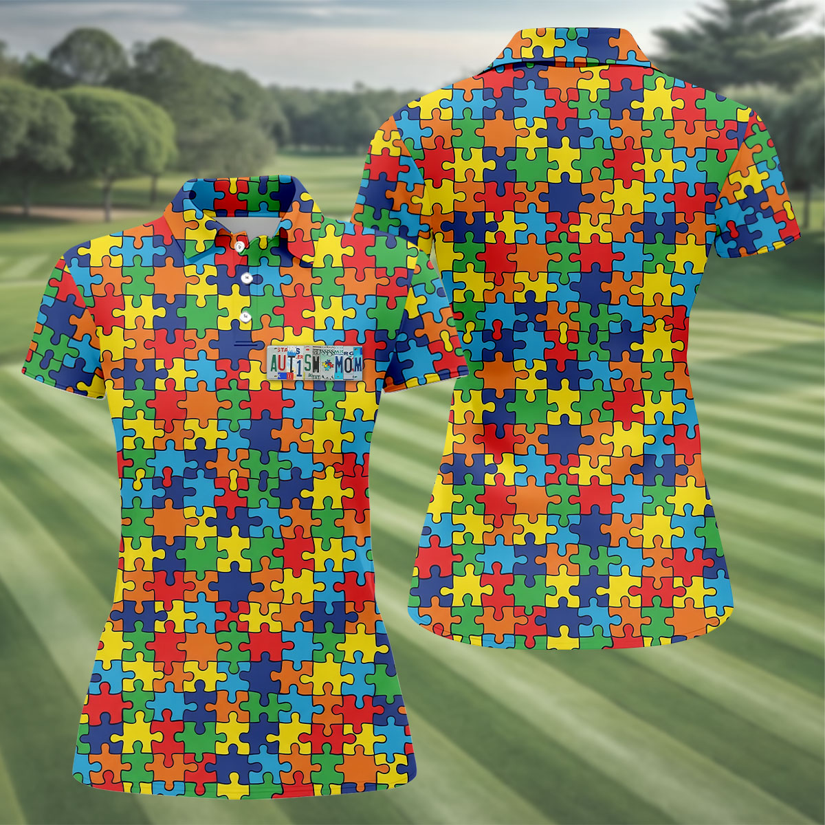 Autism Mom Colorful Puzzles Women's Golf Tops, Golf Shirt For Women, Unique Mother's Day Gifts