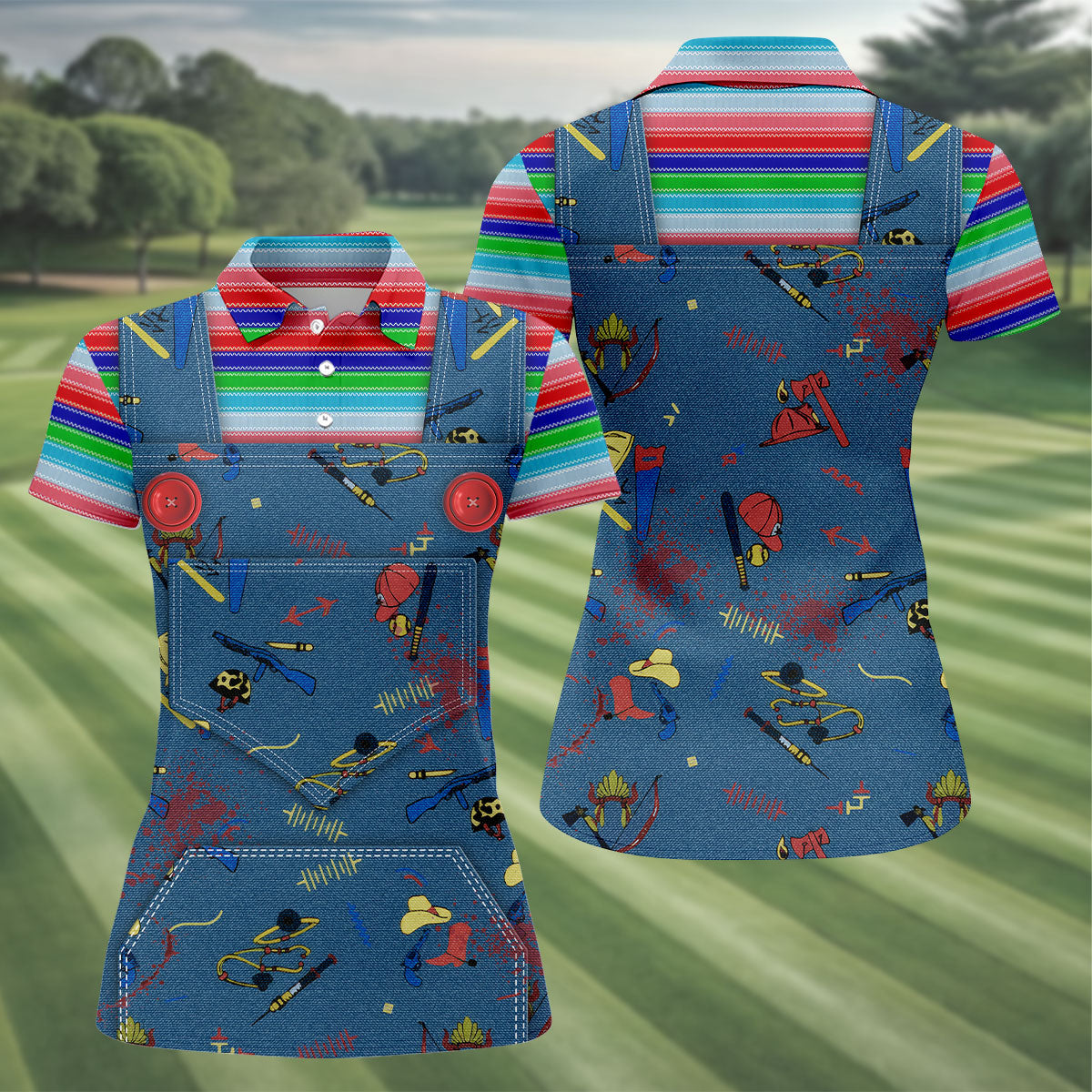 Creepy Halloween Dolls Women Golf Top, Horror Cosplay Fun Women's Golf Shirts, Ladies Golf Shirts
