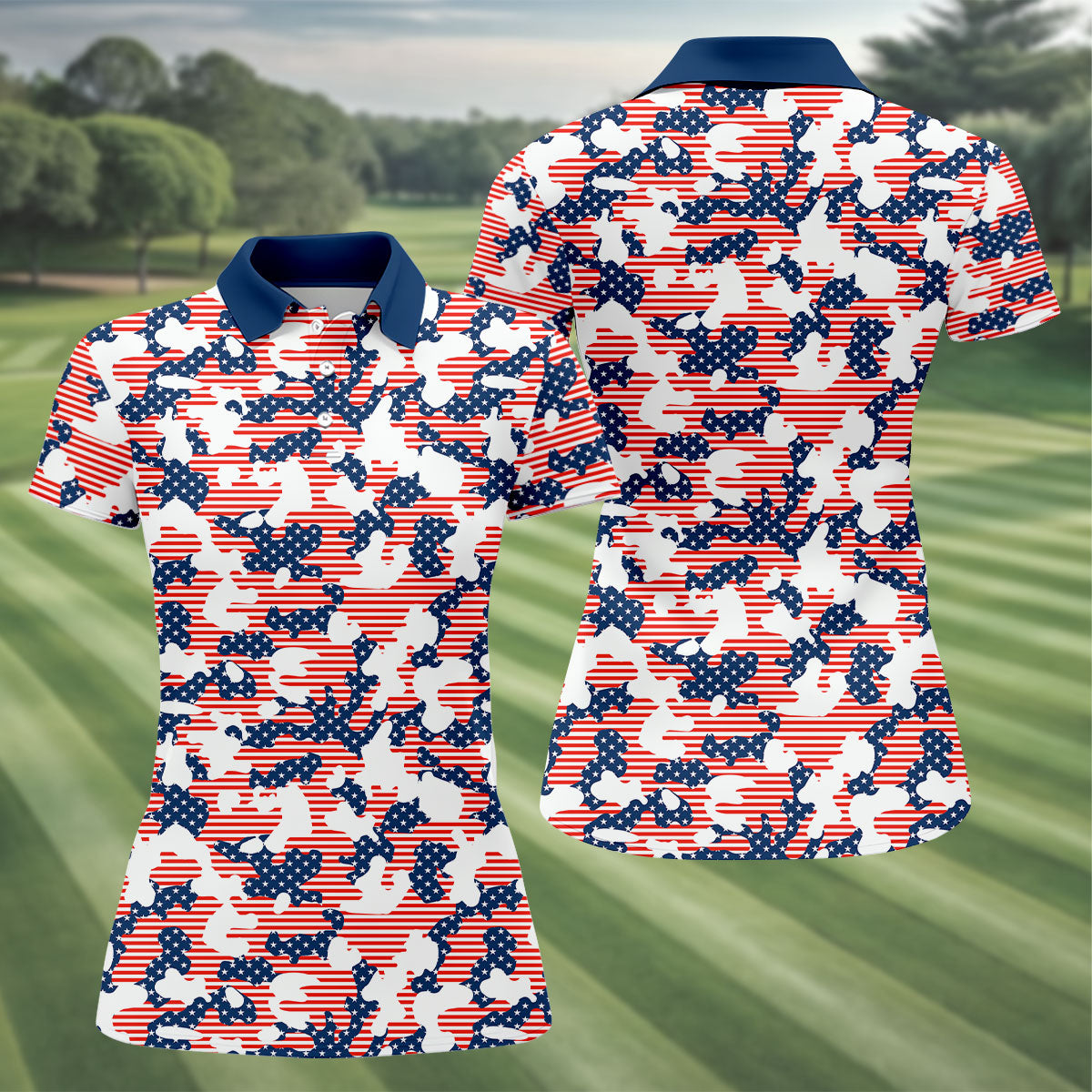 Red White And Blue Camo Patriotic Golf Shirt, 4th Of July Golf Shirt, 250 Celebration Golf Shirt For Women