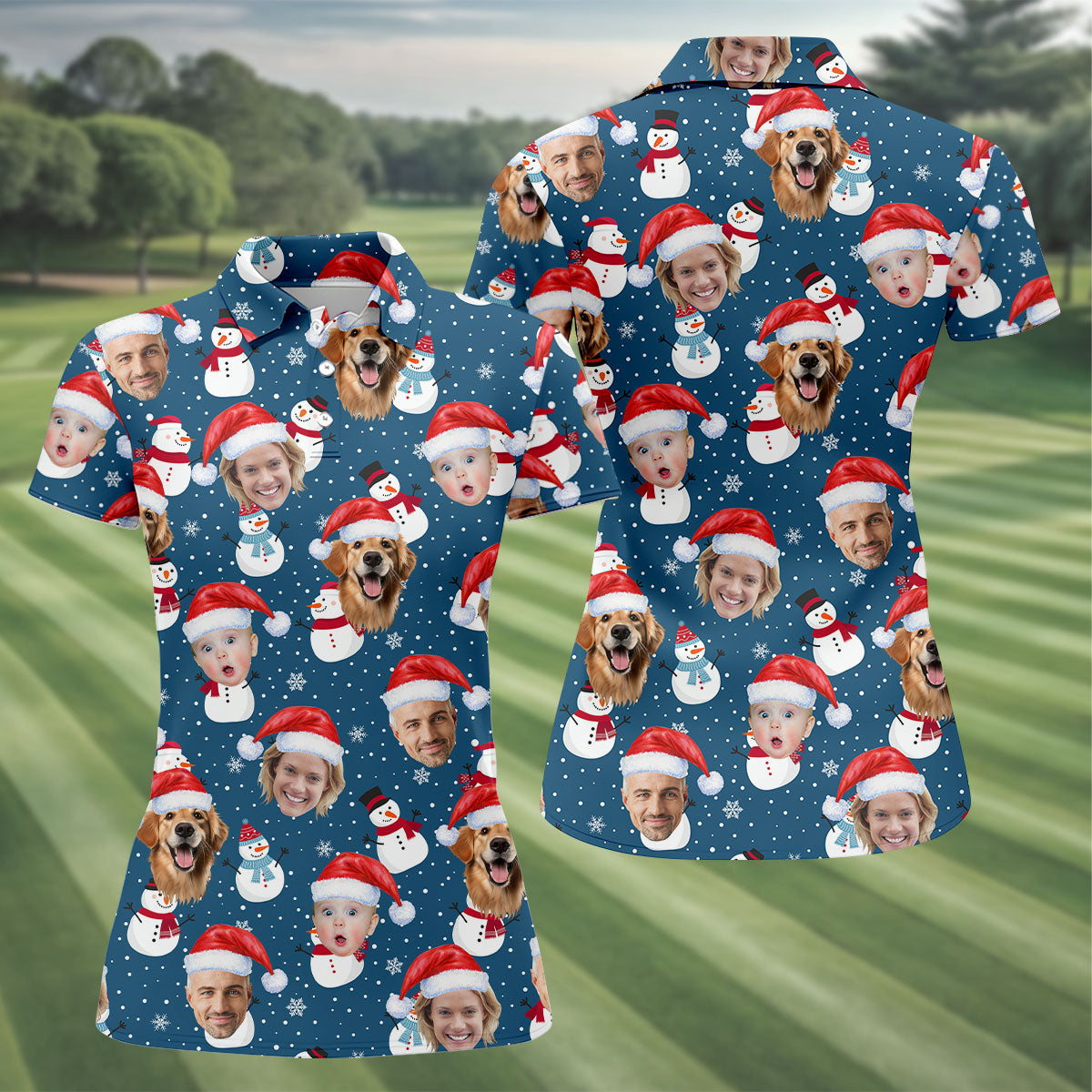 Custom Face Xmas Snowman Navy Golf Shirt, Christmas Golf Shirt, Ladies Golf Tops, Golf Gifts For Women