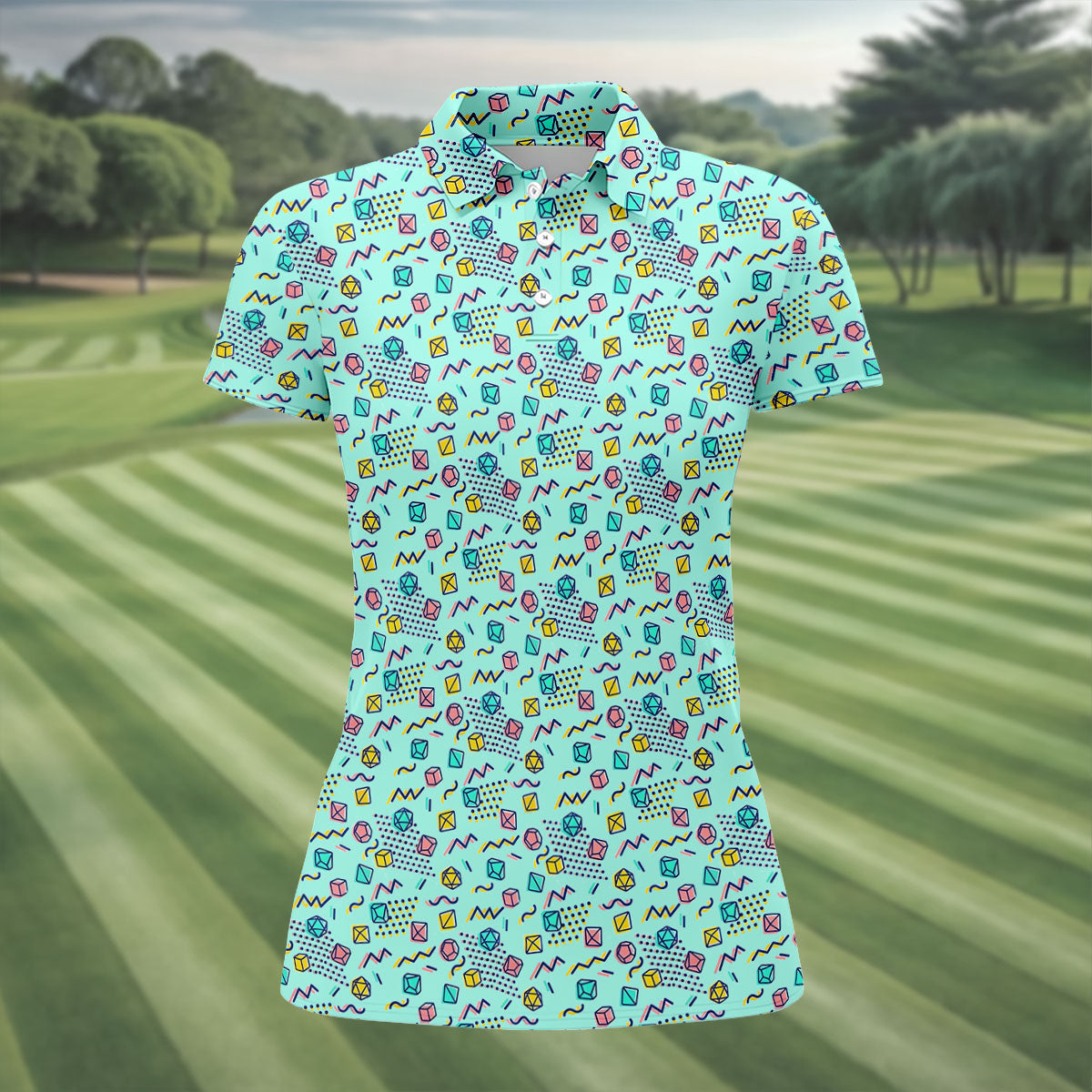 90s Dice Memphis Style Light Mint Green Cute Golf Shirt, Women's Polo Shirt, Ladies Golf Shirts