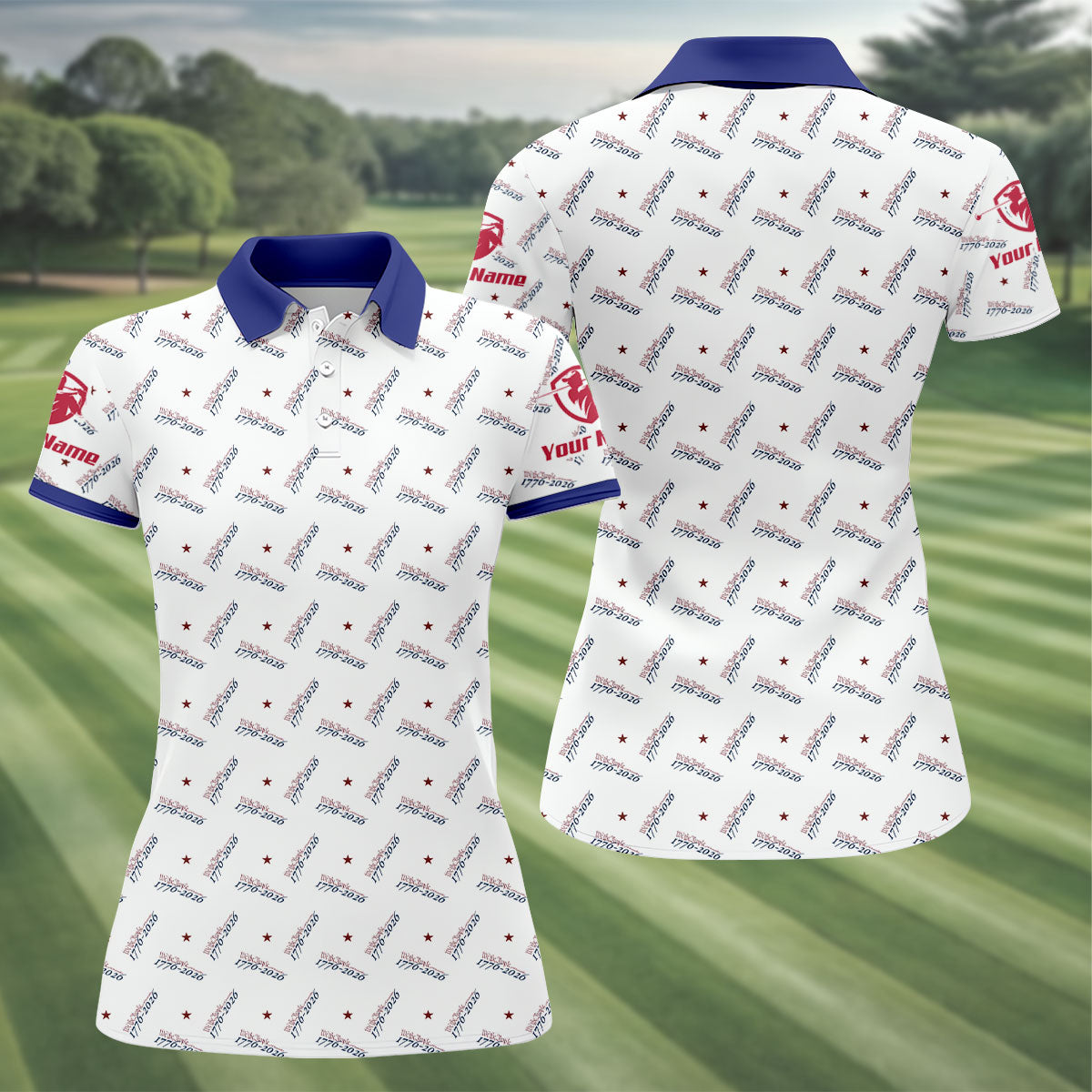We The People 1776-2026 White Golf Shirt, 250th Anniversary Patriotic Golf Shirt, Women's Golf Tops, Ladies Golf Polos