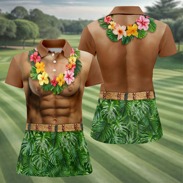 Floral Lei Tropical Theme Party Funny Costume Hawaiian Golf Shirt, Golf Shirt For Women