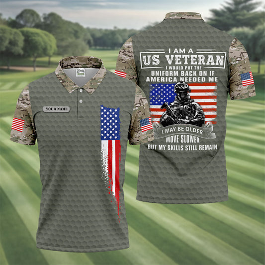 I Am A US Veteran American Flag Camo Golf Shirt, 250 Years 4th Of July Golf Shirts For Men