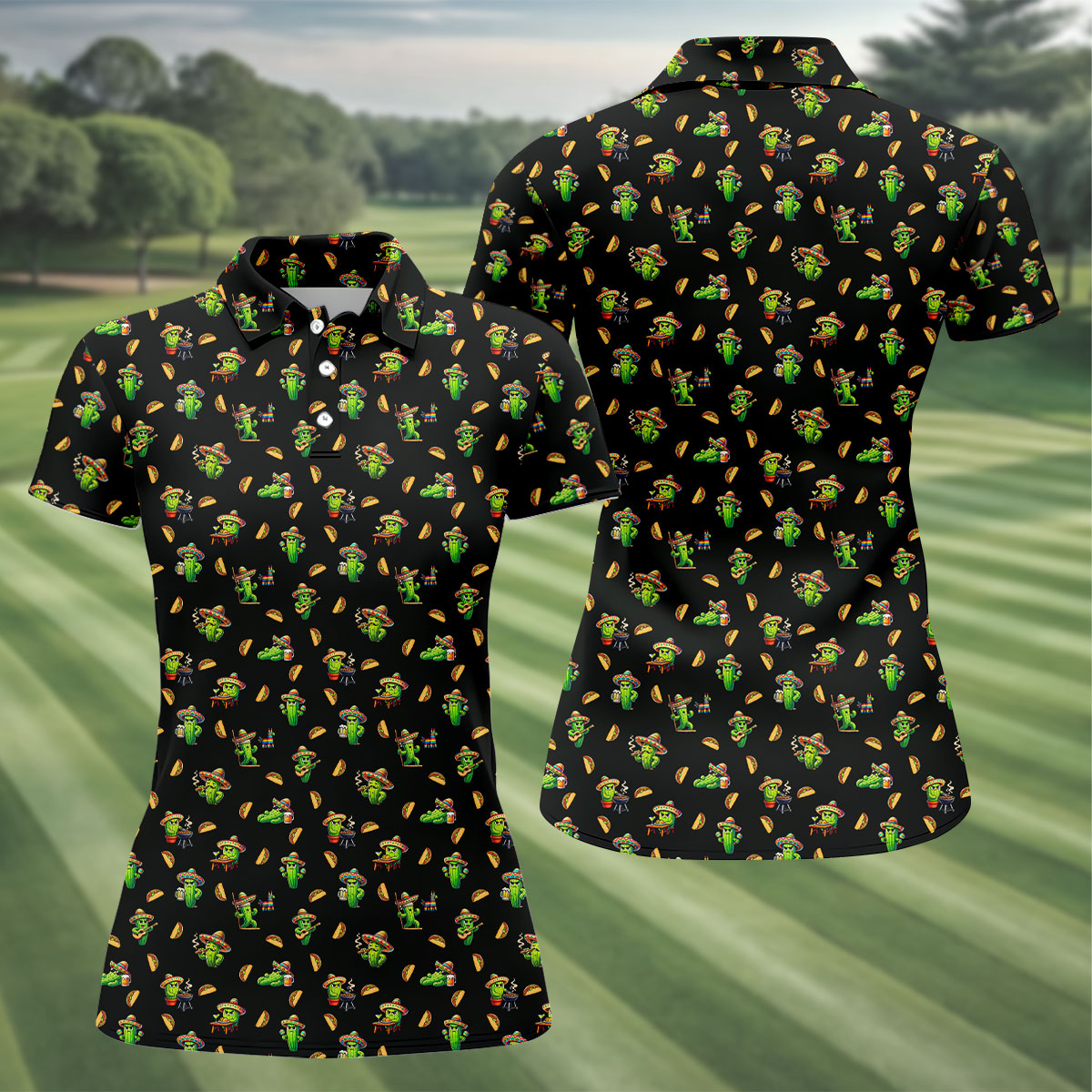 Mexican Mustach Funny Cactus Cinco De Mayo Celebration Fiesta Themed Golf Shirt For Women