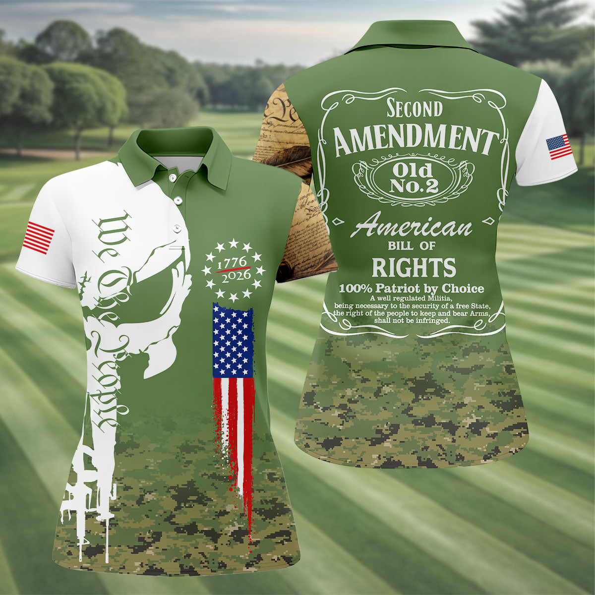 American Bill Of Rights Camo Golf Shirt, 250 Years 4th Of July Golf Shirt For Women