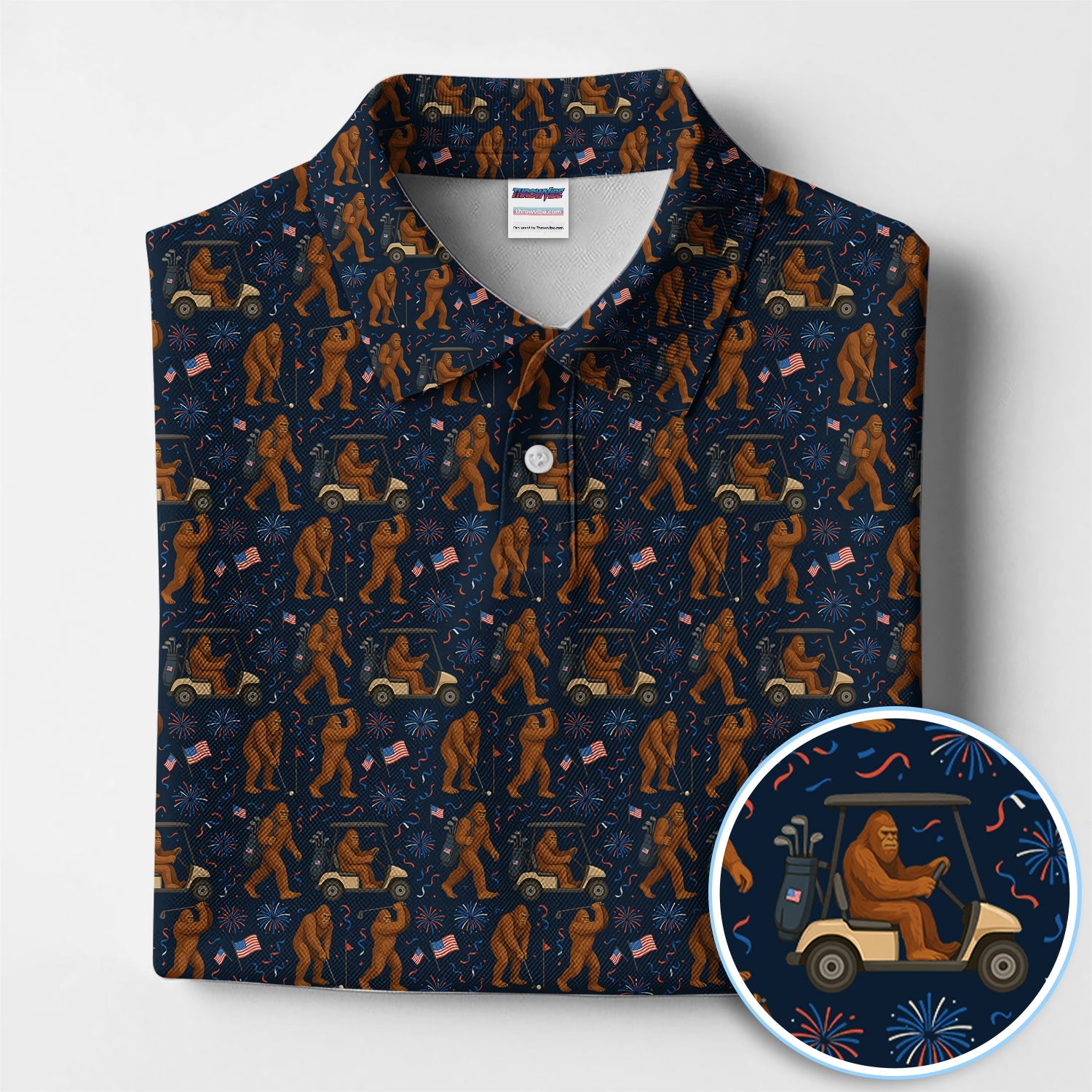 Crazy Patriotic 250 Bigfoot Golf Polos, America 250th Sasquatch Golf Shirt, Golf Gift For Men