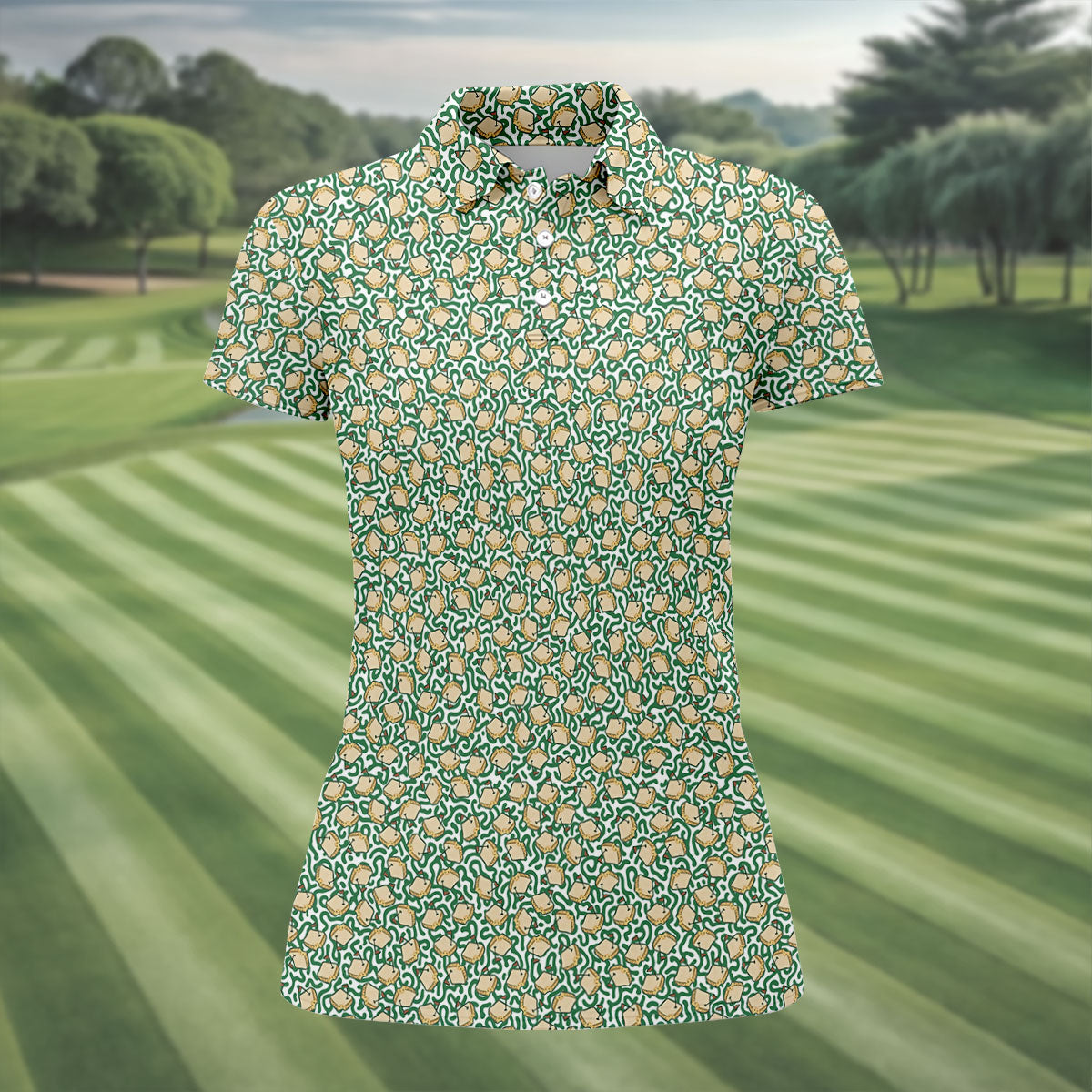Sandwich Golf Course Seamless Pattern Performance Golf Shirt, Women Golf Top, Ladies Golf Shirts