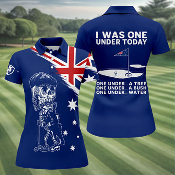 I Was One Under Today Skeleton Golfer Australia Flag Print Ladies Golf Tops, Golf Shirt For Women