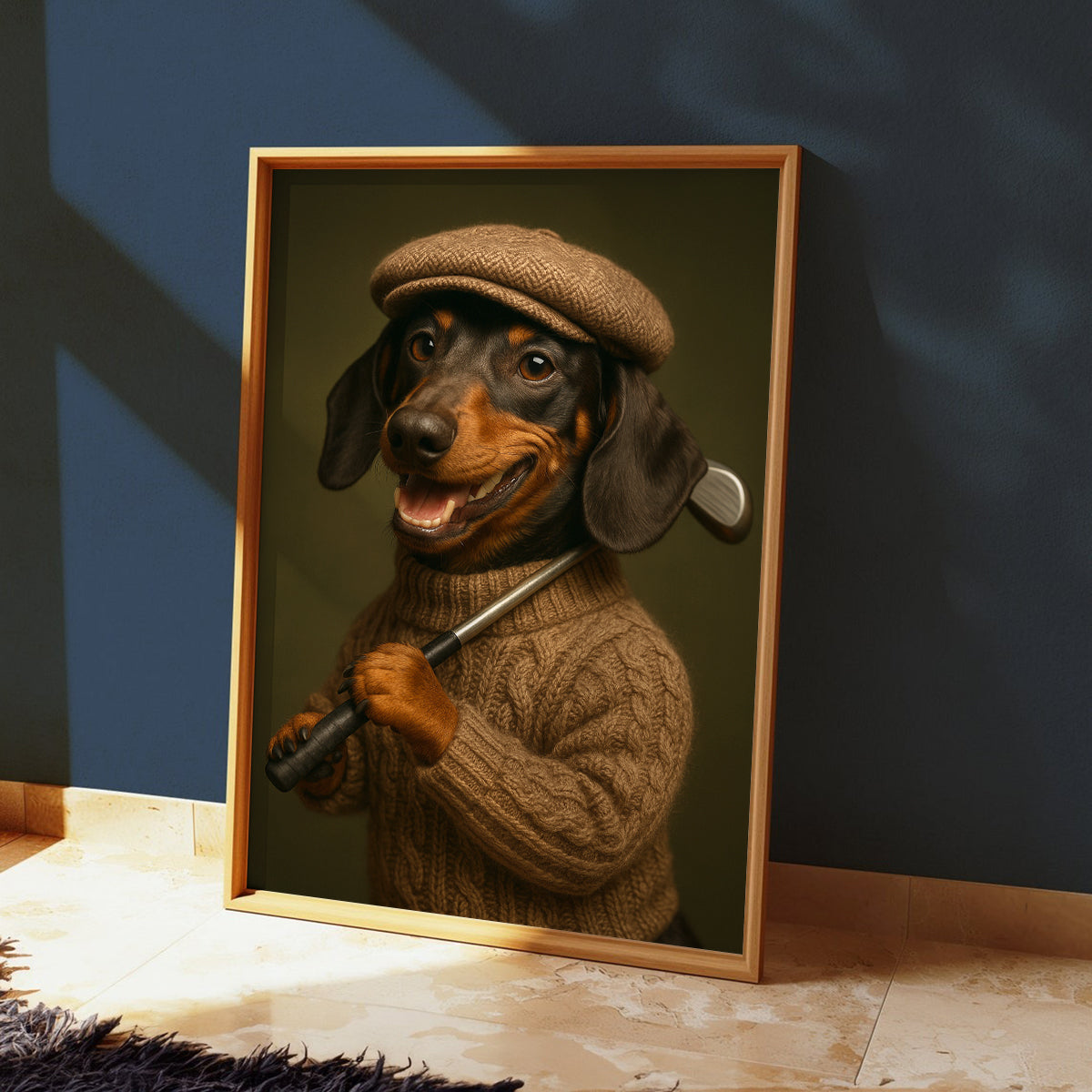 Golf Poster, Golf Prints For Men, Dachshund Golf Canvas Room Decor For Golfer, Golf Gift For Men