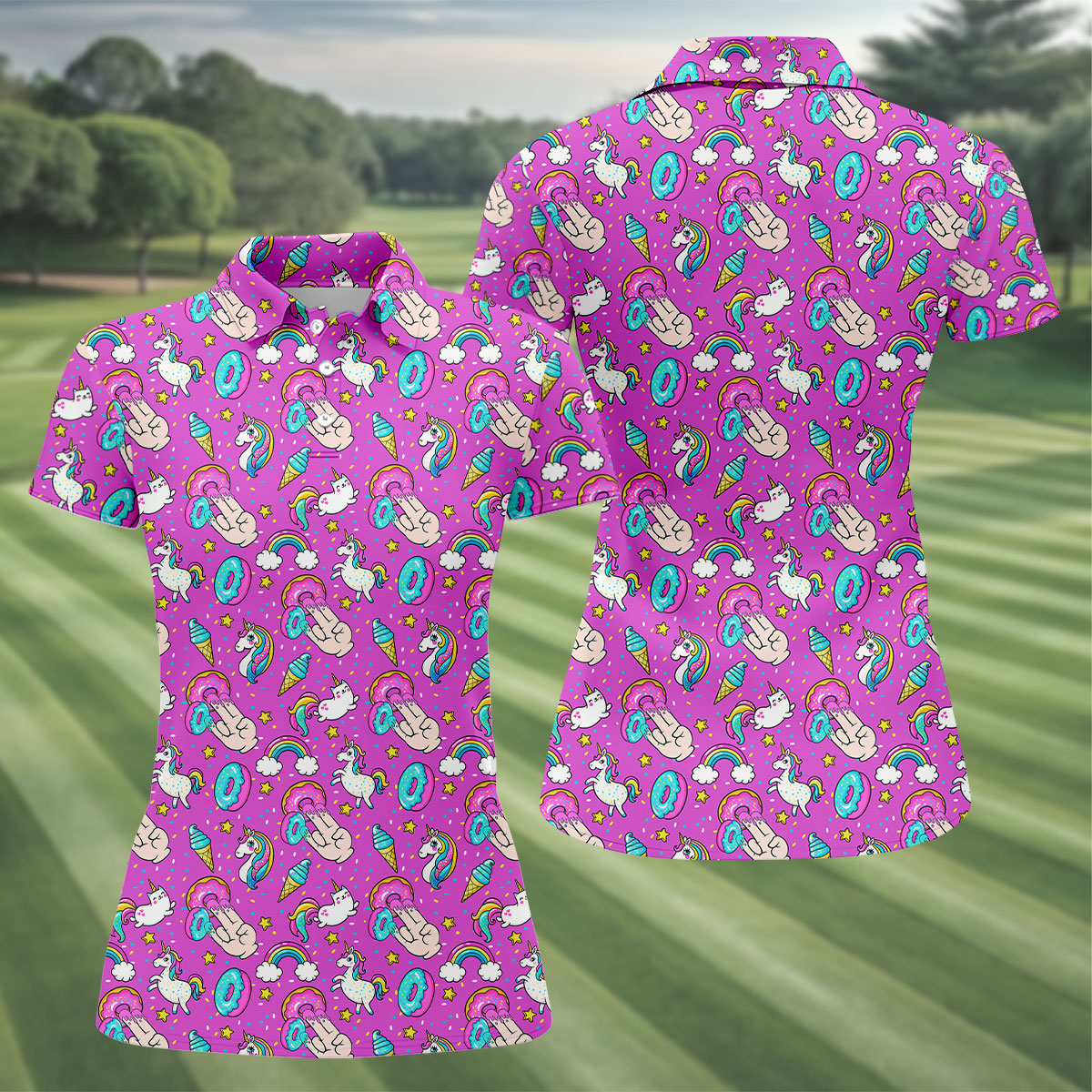 Funny Donut Fingers Pink Adult Humor Women Golf Shirts, Ladies Golf Shirt, Valentines Golf Gift