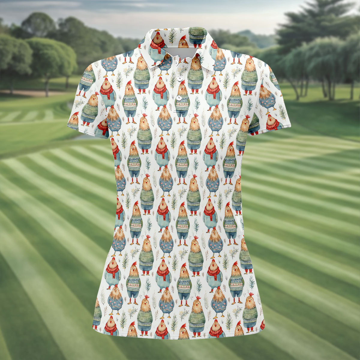 Chicken Cozy Ladies Golf Tops, Fun Women's Golf Shirts, Cute Golf Outfit, Ladies Golf Shirts, Golfing Apparel