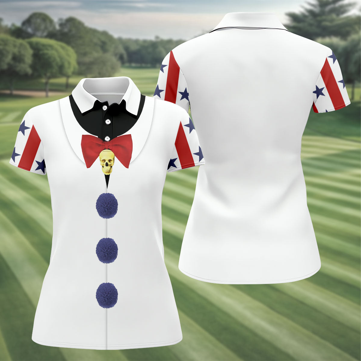 Creepy Clown Horror Cosplay Fun Women's Golf Shirts, Funny Halloween Ladies Golf Polos, Cool Golf Gift