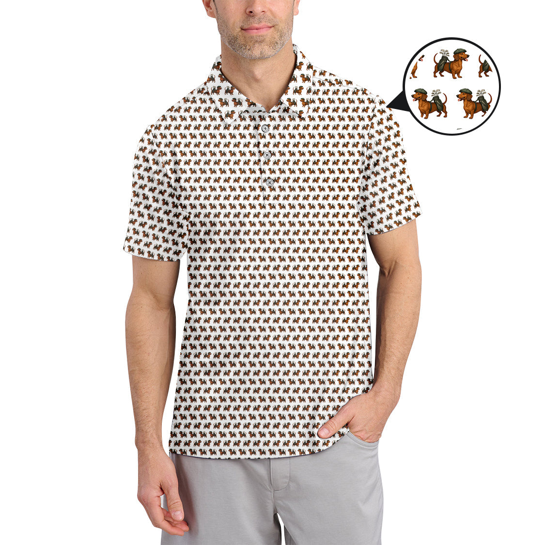 Dachshund Golf Shirt For Men, Pattern Golf Polos, Funny Golf Shirt For Golfers