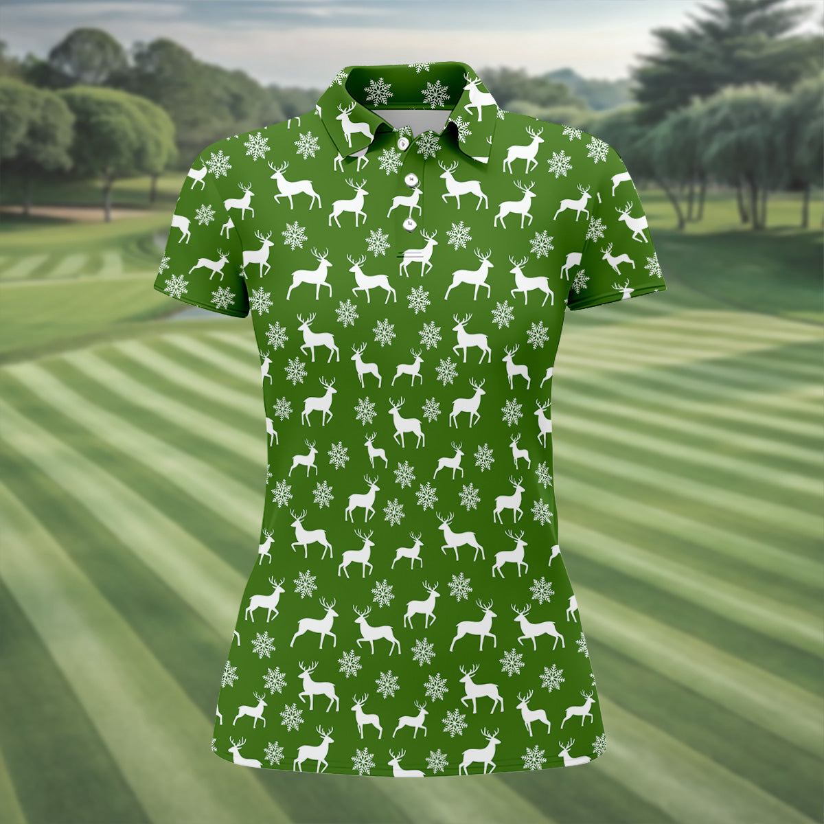 Reindeer Christmas Green Golf Shirt, Christmas Golf Shirt, Golf Shirt For Women, Ladies Golf Polos