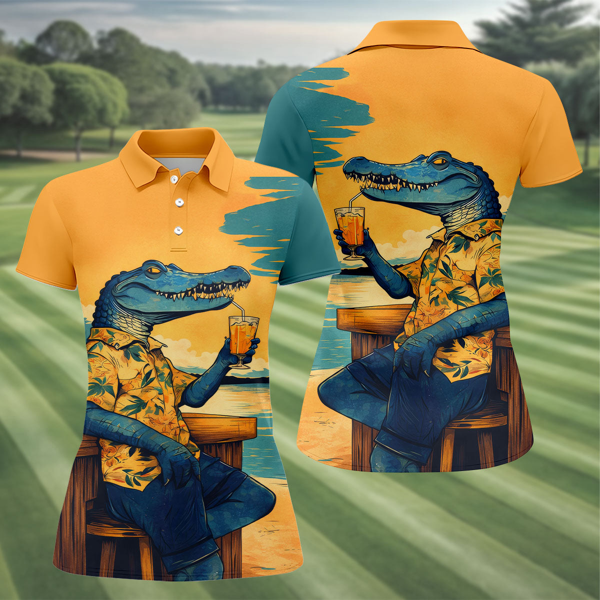 Funny Crocodile Tropical Theme Hawaiian Golf Shirt, Golf Shirt For Women, Golfing Apparel