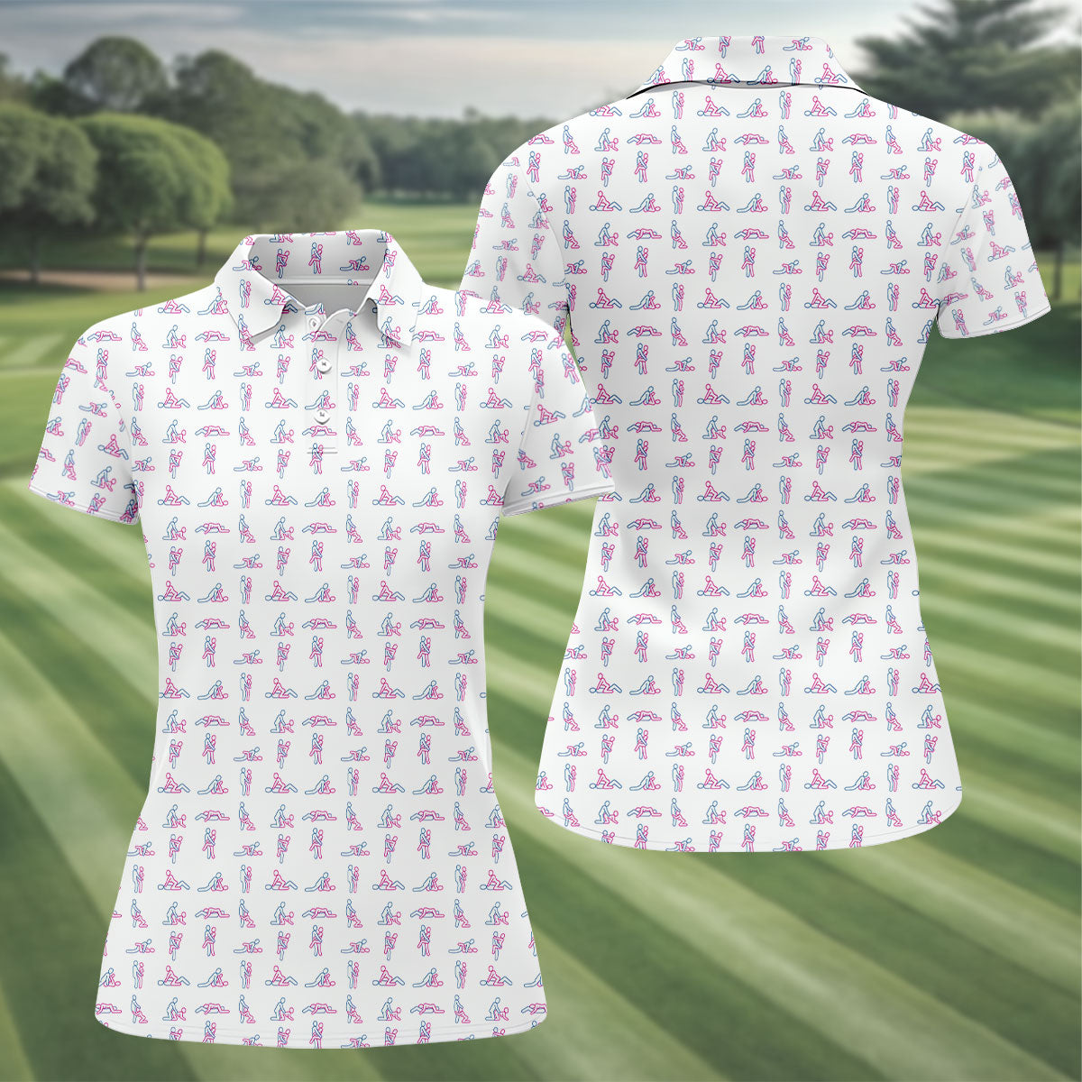 Stick Figure Couple Naughty Position Women Golf Top, Fun Women's Golf Shirts, Ladies Golf Shirts