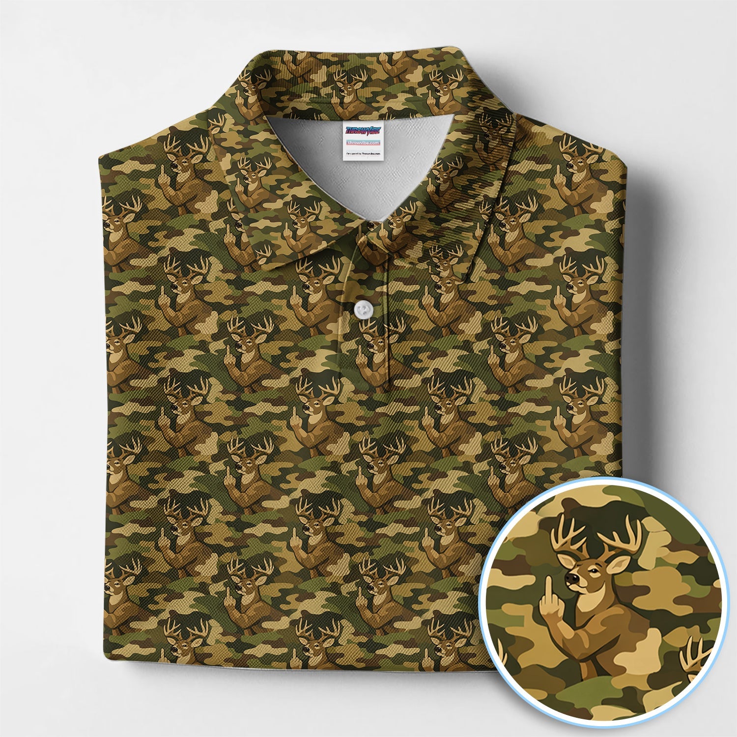 Deer Camo Pattern Golf Shirt, Crazy Golf Polos For Men, Golf Gift For Hunter