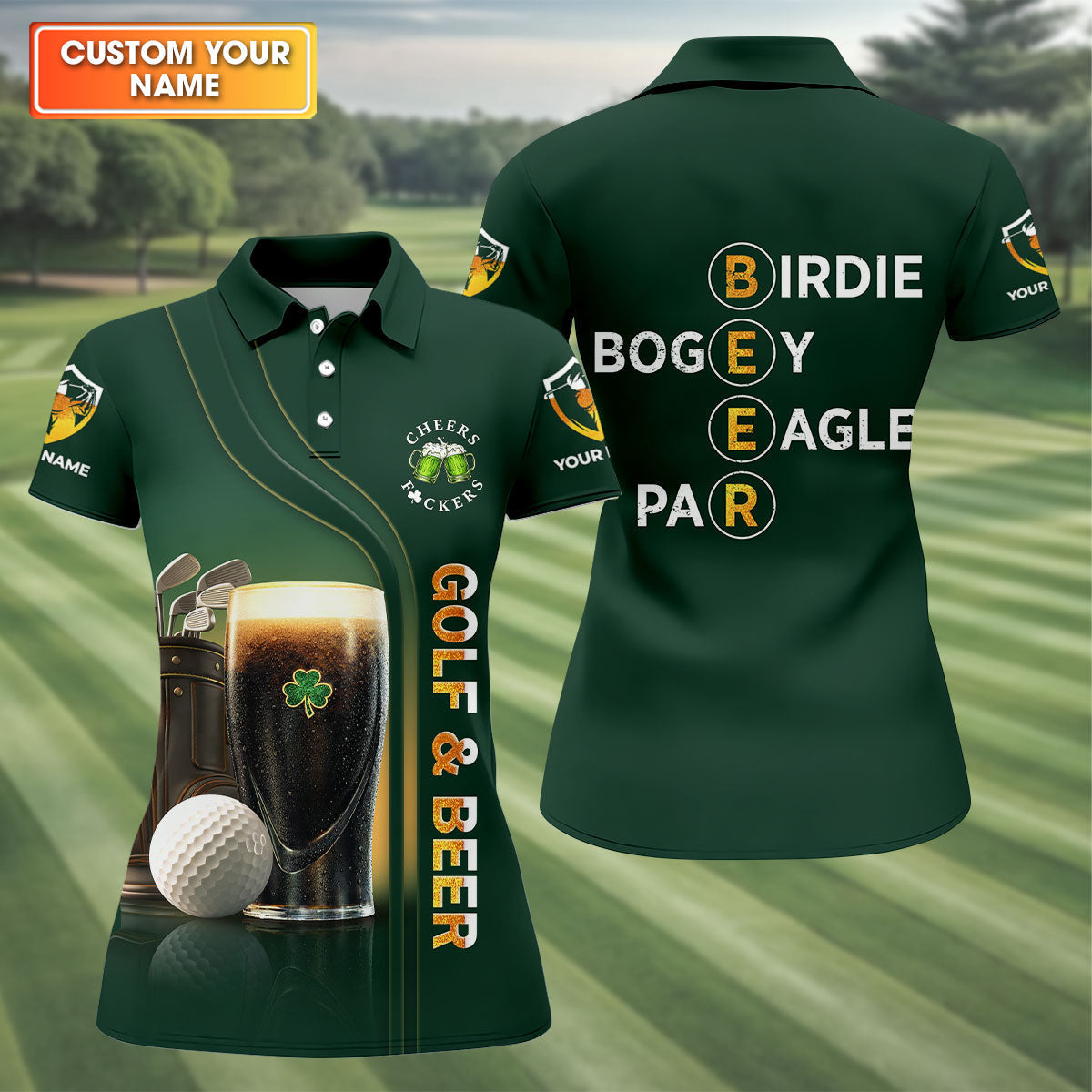 Birdie Bogey Eagle Par Cheers Fckers Golf And Beer St Patrick's Day Green Women's Golf Tops, Ladies Golf Polos