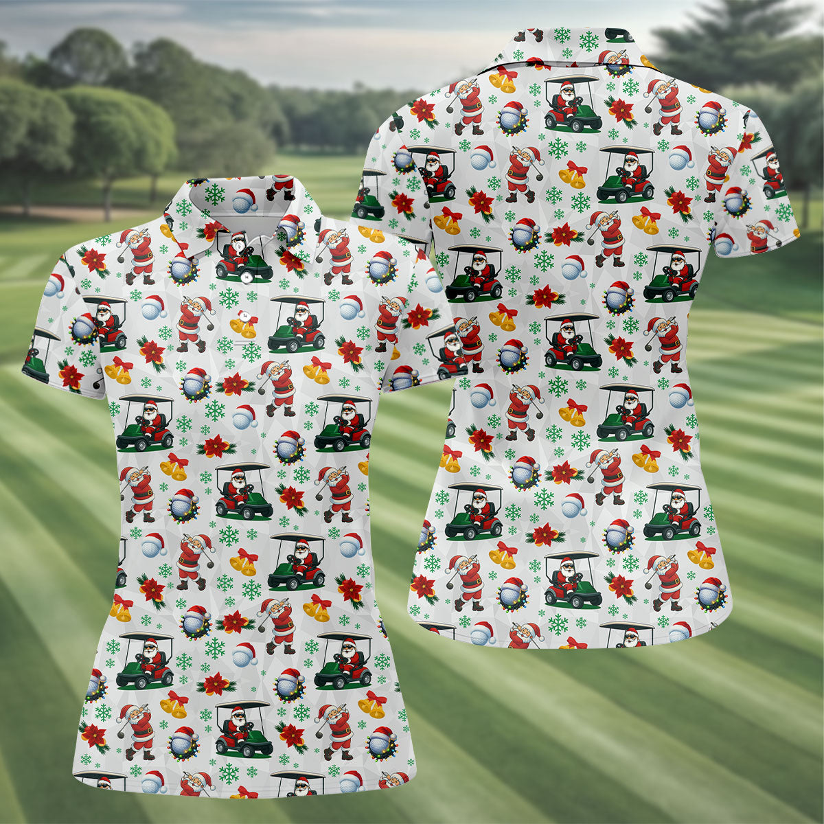 Santa Christmas White Polo Women, Cute Womens Golf Shirts, Christmas Golf Shirt, Ladies Golf Shirts
