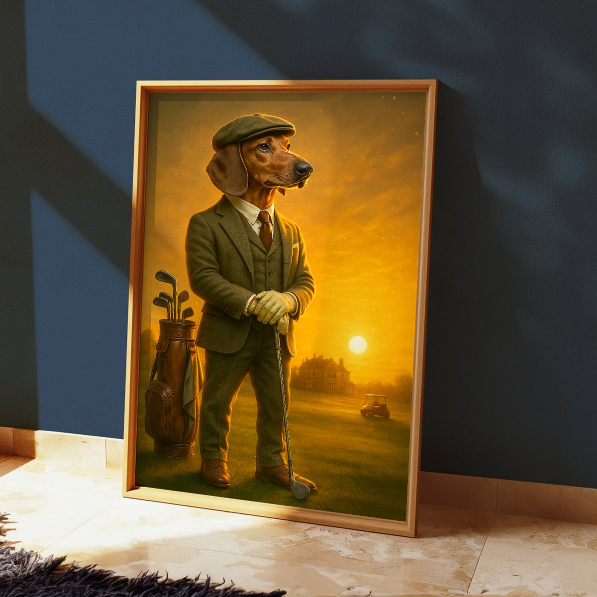 Dachshund Golf Poster, Golf Prints For Men, Golf Canvas Room Decor For Golfer