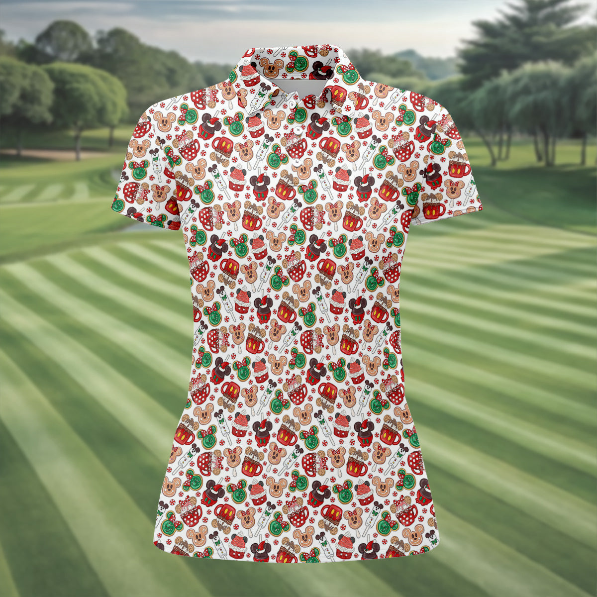 Cute Christmas Dessert Pattern Women's Golf Shirts, Ladies Golf Polos, Christmas Golf Shirt