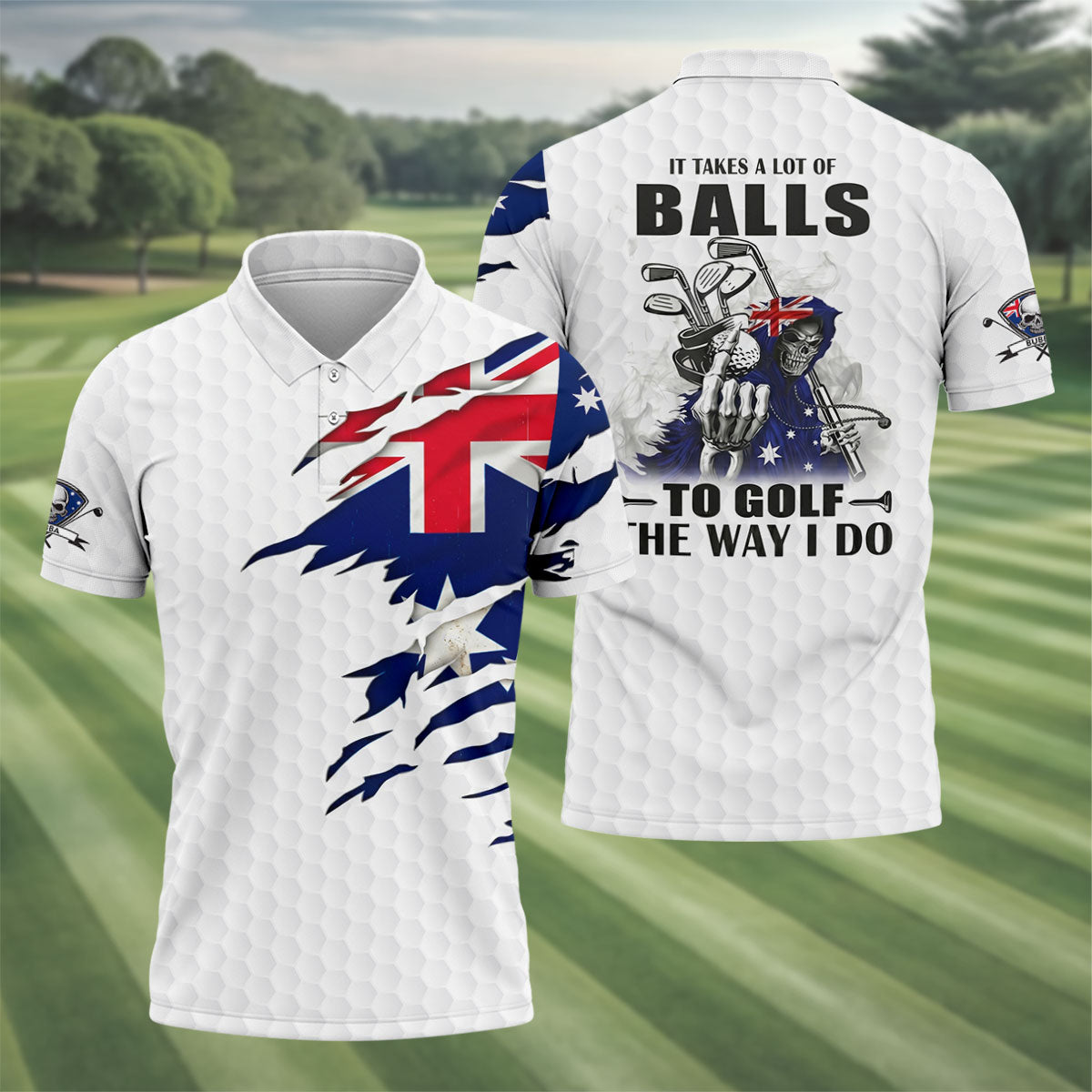 It Takes A Lot Of Ball To Golf The Way I Do Australia Flag Print Men's Golf Top, Golf Shirts For Men