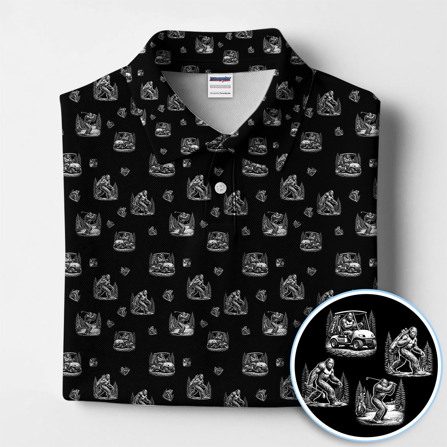 Bigfoot Pattern Golf Polos, Funny Sasquatch Golf Shirt, Crazy Golf Gift For Men