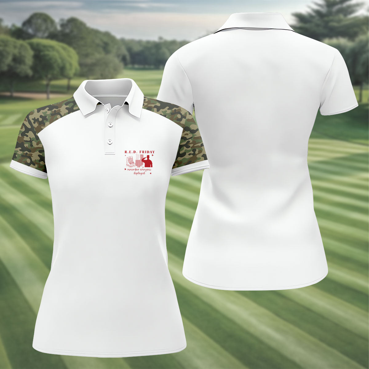 RED Friday Camo White Patriotic 4th Of July Golf Shirt, 250th Anniversary Golf Shirt For Women