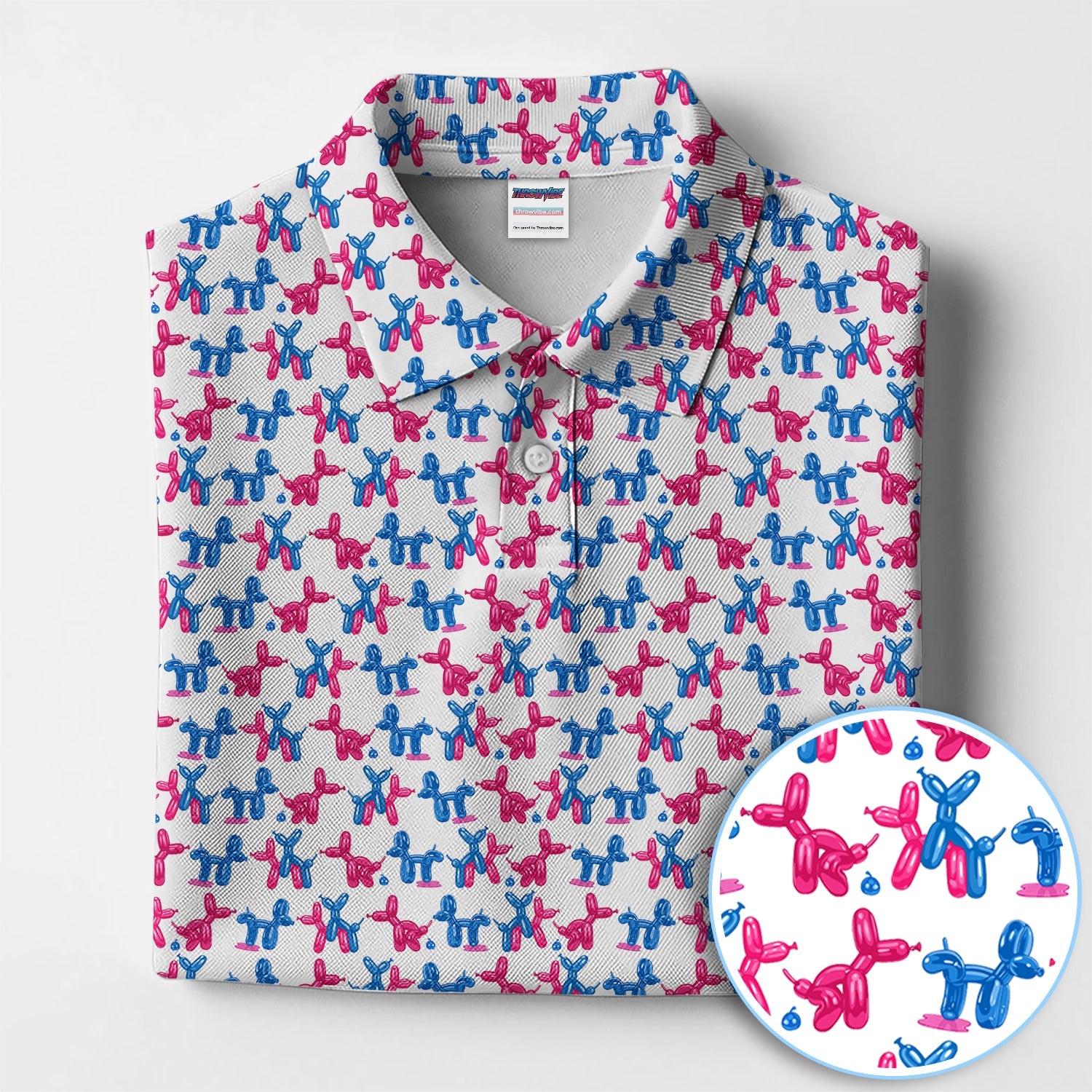 Balloon Dog Pattern Golf Polos, Funny Golf Shirts For Men, Golf Gift For Golfer