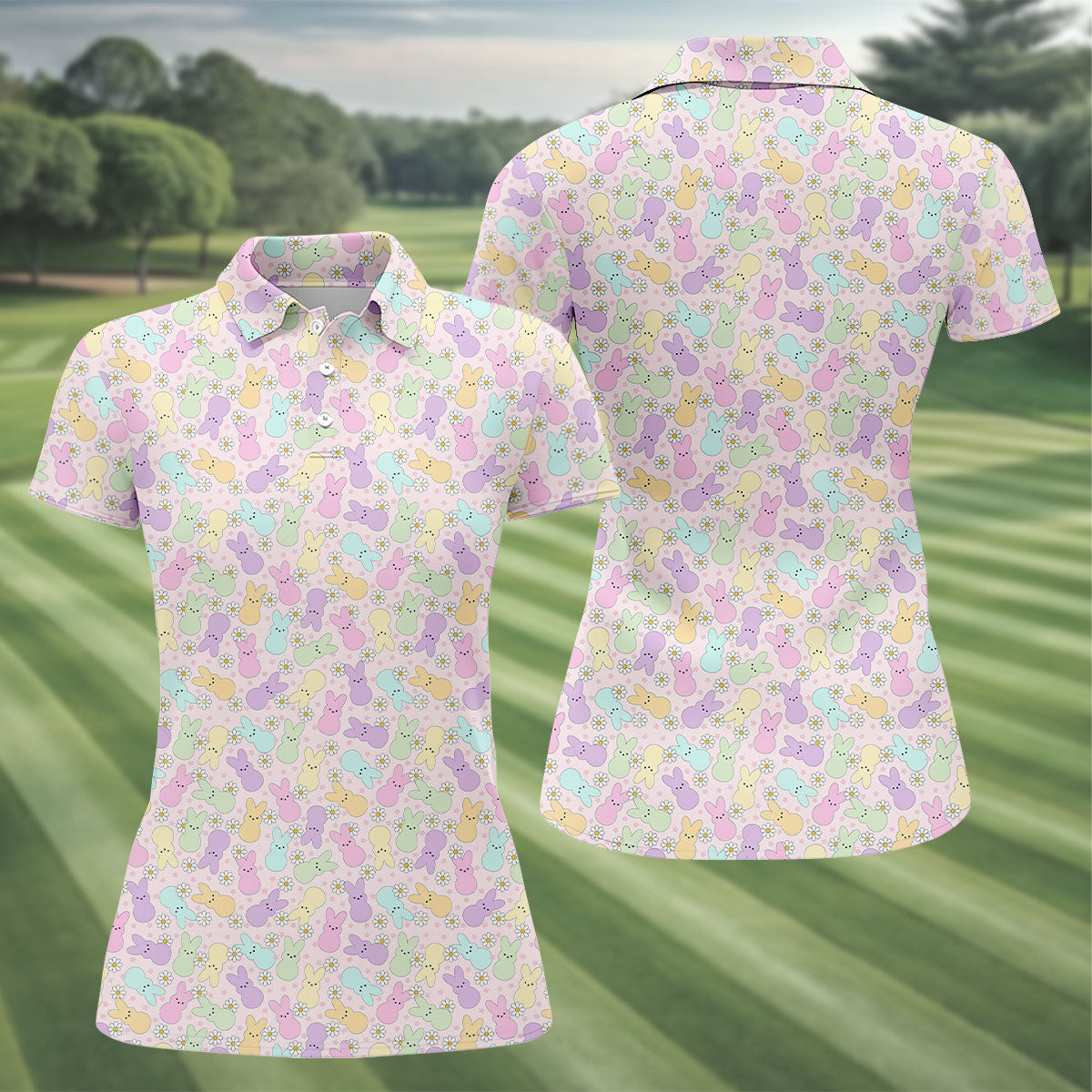 Easter Bunny Seamless Pattern Women Golf Top, Fun Women's Golf Shirts, Cute Golf Outfit, Ladies Golf Shirts