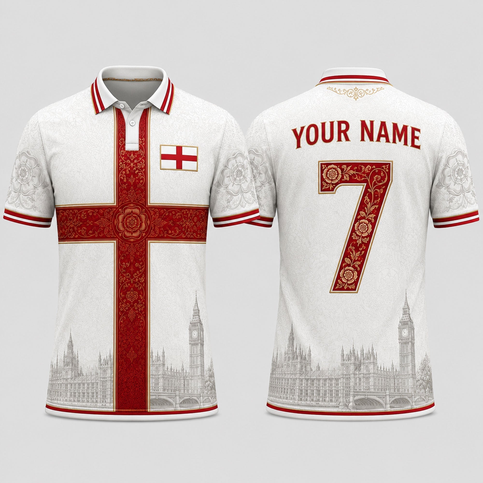 St. George's Cross Fooball Shirt, England Football Flag V-Neck For Men Football Lover, Football Gifts