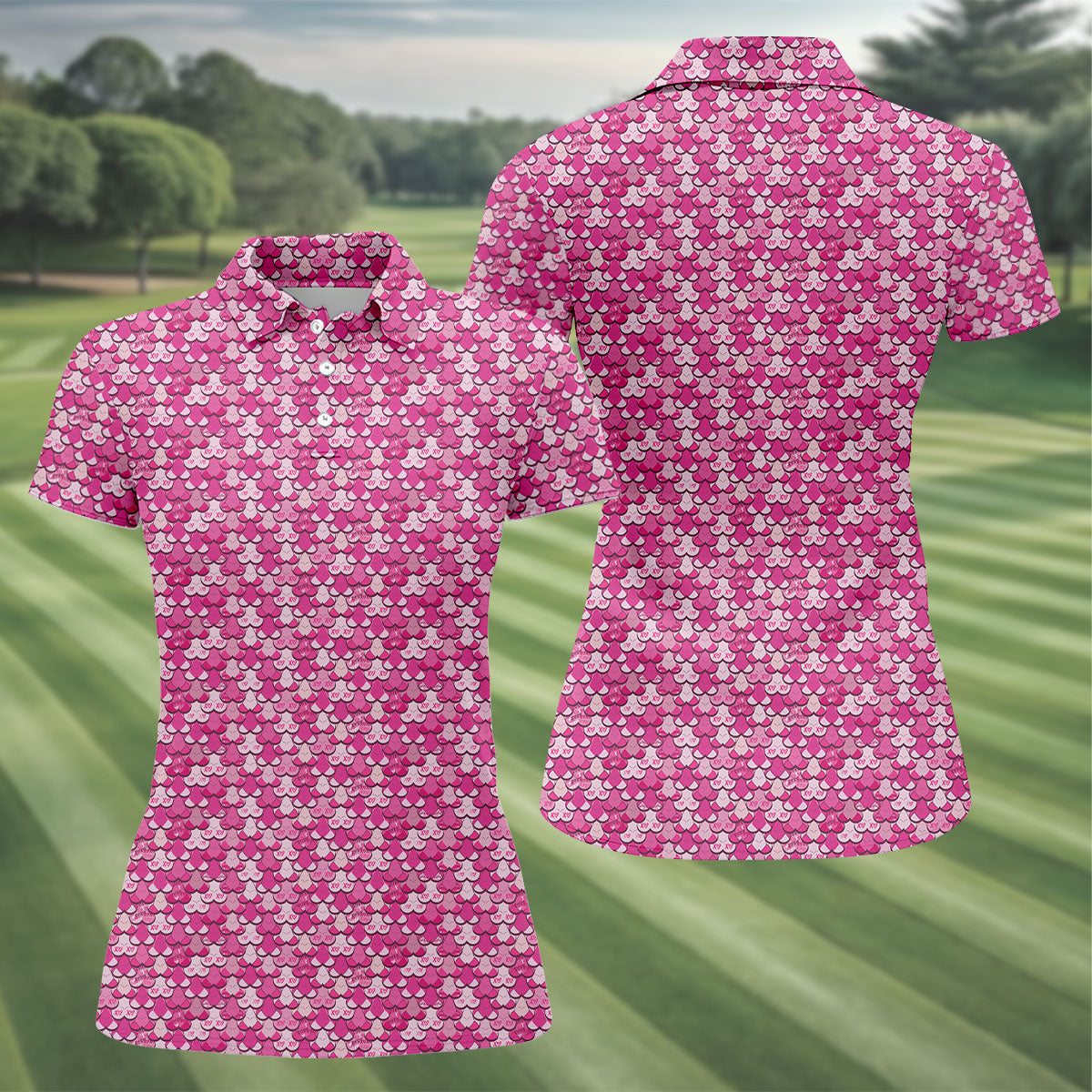 Naughty Fun XOXO Pink Women's Golf Tops, Valentines Golf Gift, Ladies Golf Polos, Golf Gifts For Women