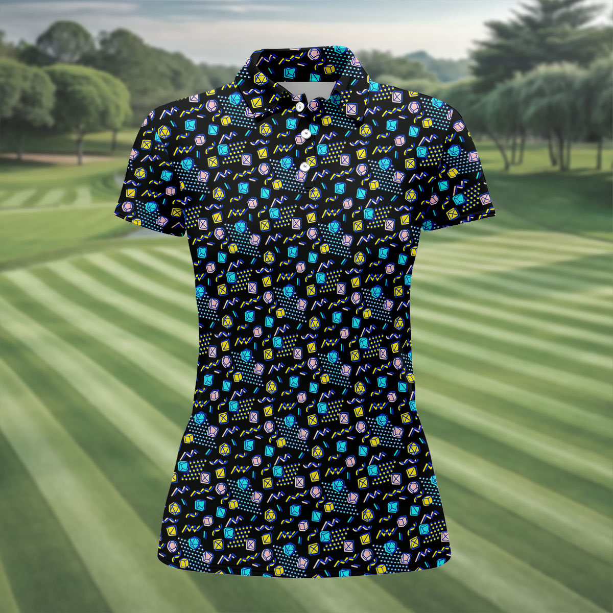 90s Dice Memphis Style Black Golf Shirt, Cute Golf Shirt, Women's Polo Shirt, Ladies Golf Shirts