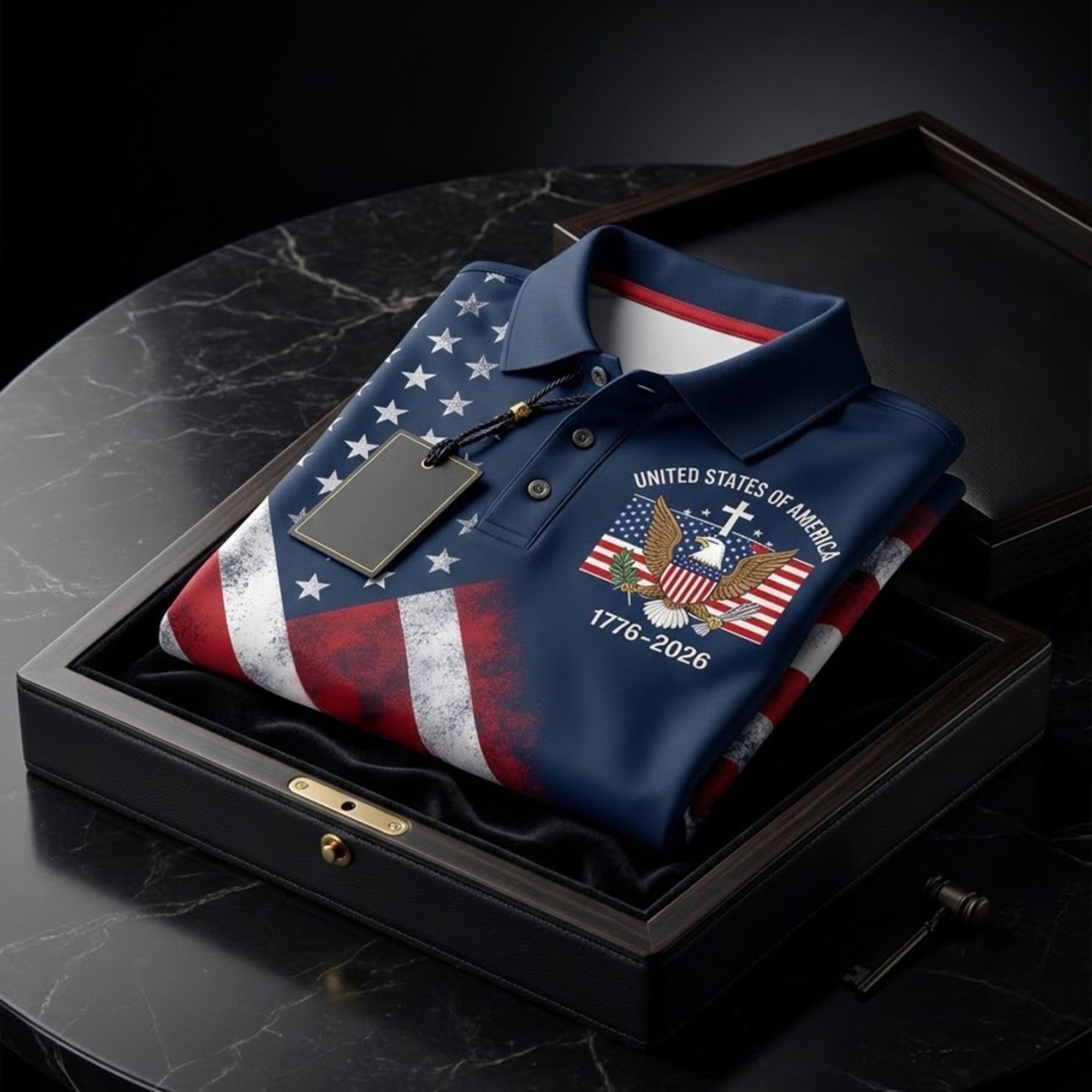 US Bald Eagle Distressed Flag 250 Faith Cross Ladies Golf Tops, Patriotic 4th Of July Golf Shirt For Women