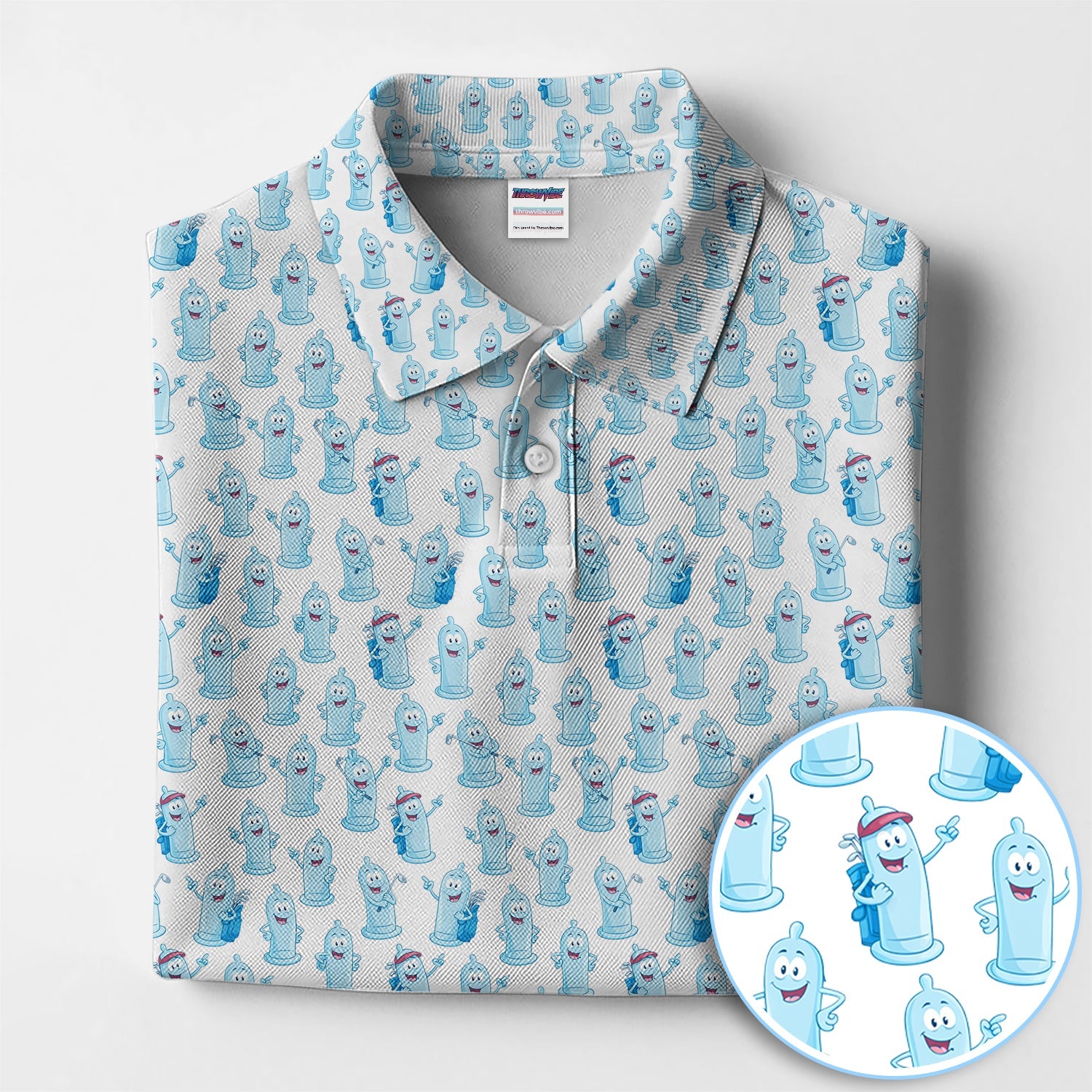 Funny Pattern Golf Polos, Light Blue Golf Shirt For Golfer, Golf Gift For Men