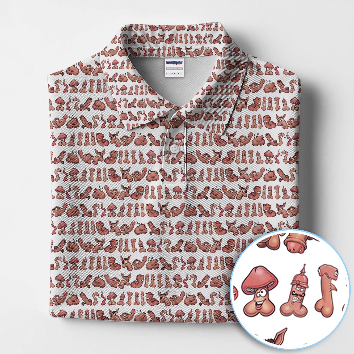 Playful Abstract Cartoon Pattern Golf Polos, Funny Golf Shirt For Men, Golf Gift For Golfer