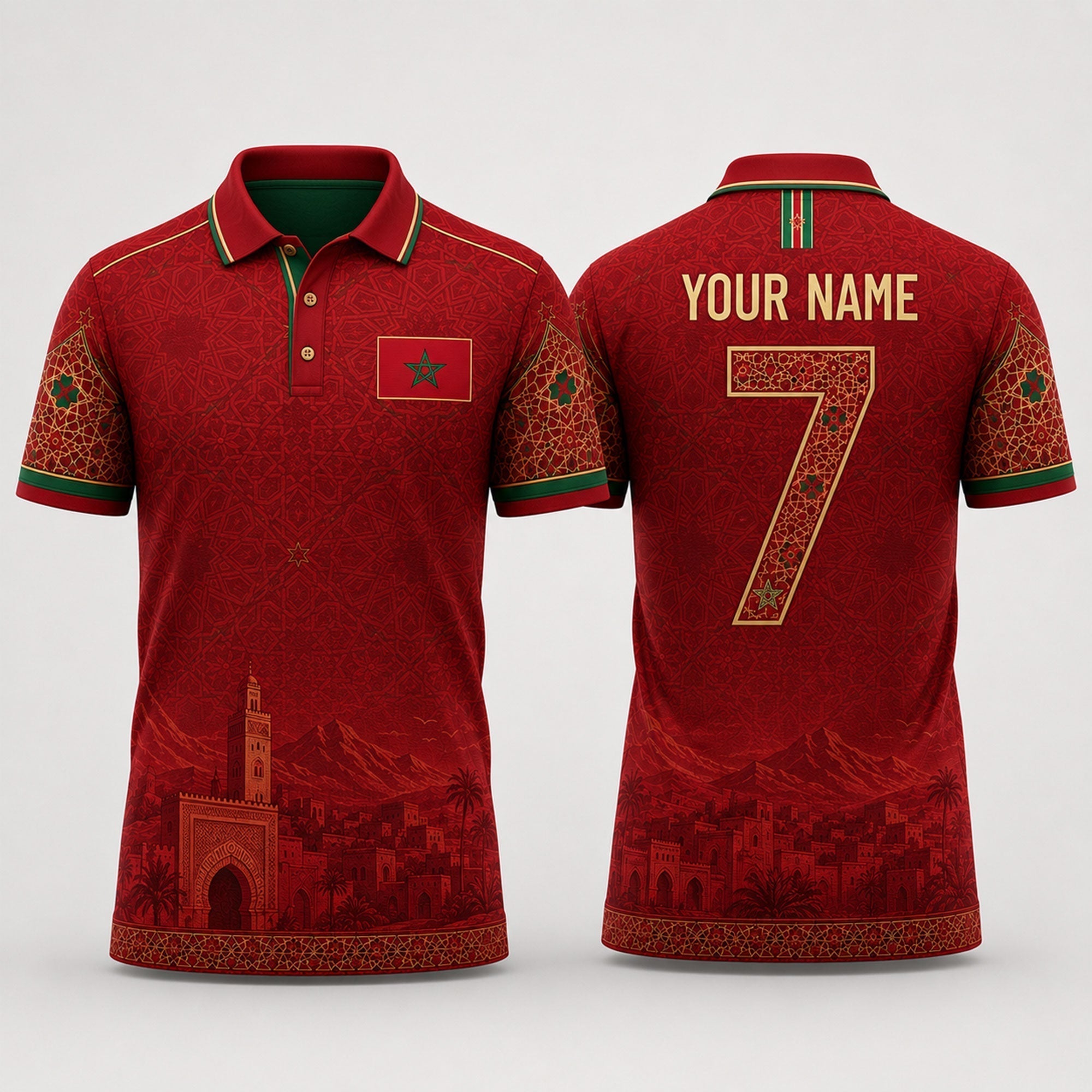 Moroccan Fooball Shirt, Moroccan Zellige Tile V-Neck For Men Football Lover, Football Gifts