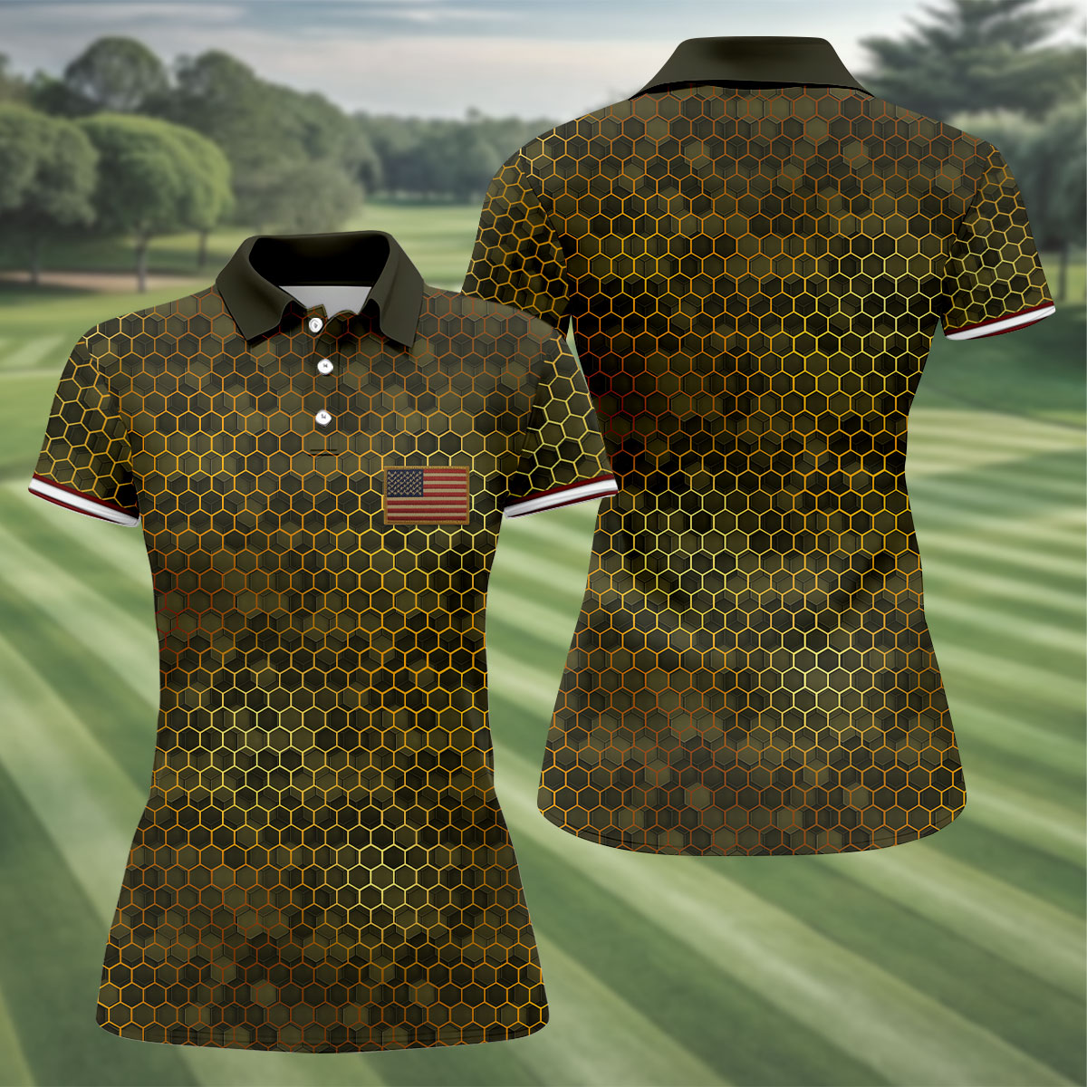 Hexagonal Camo Patriotic 4th Of July Golf Shirt, 250 Years Golf Shirt For Women
