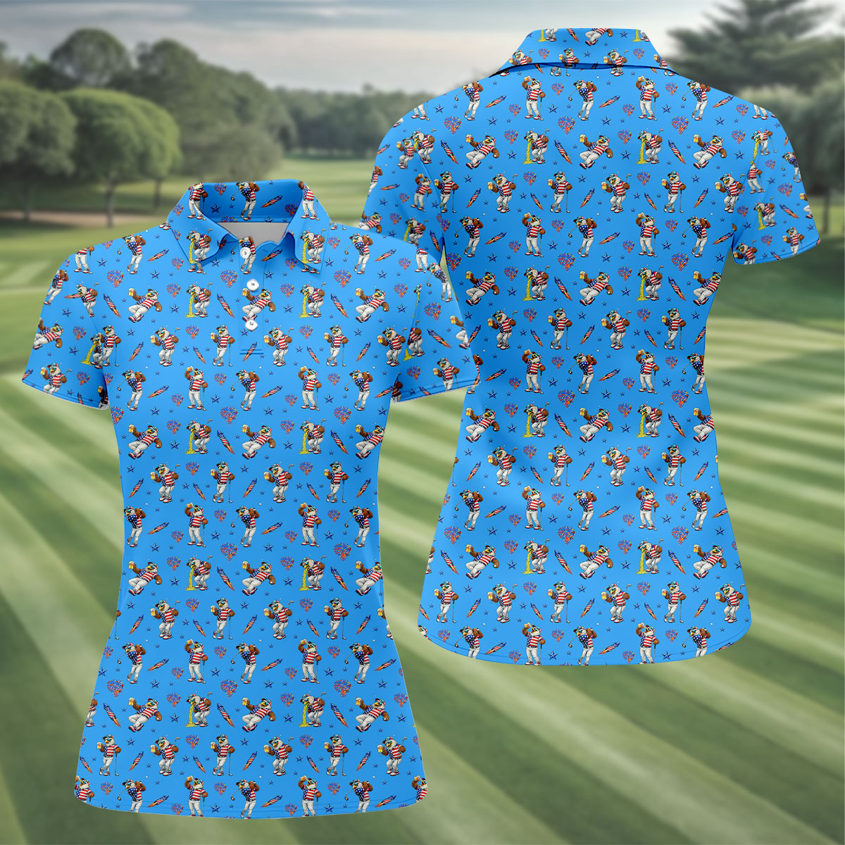 Patriotic Eagle Golf And Beer Funny 4th Of July Blue Golf Shirt, 250th Anniversary Women's Golf Tops
