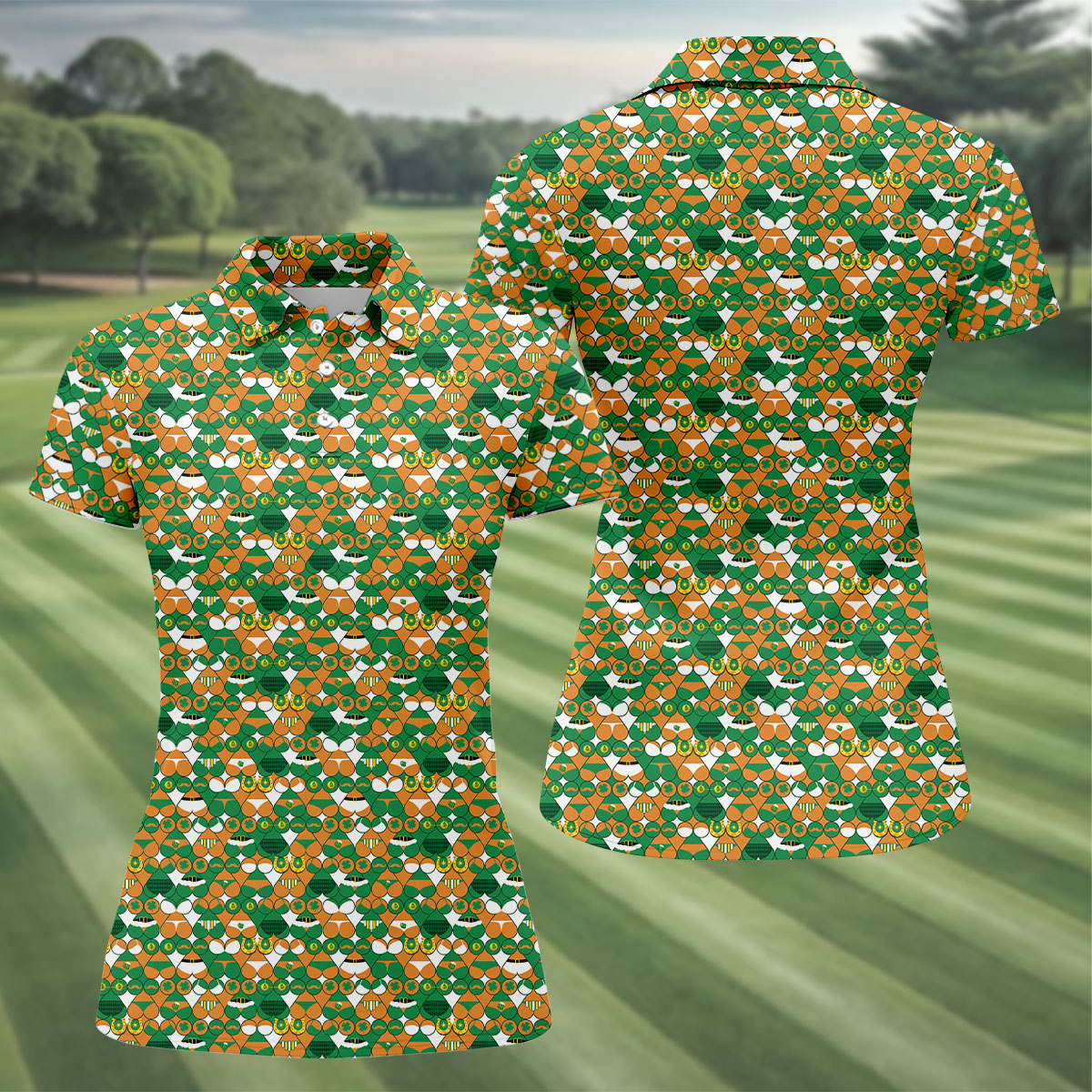 Naughty Fun Adult Humor St Patrick's Day Golf Shirt, Green Orange White Women's Golf Tops, Ladies Golf Shirts