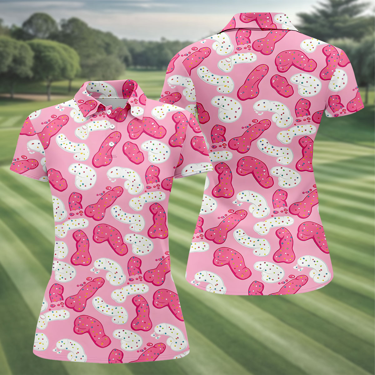 Funny Pink Frosted Cookie Adult Golf Shirt, Women’s Golf Tops, Golf Polo For Women