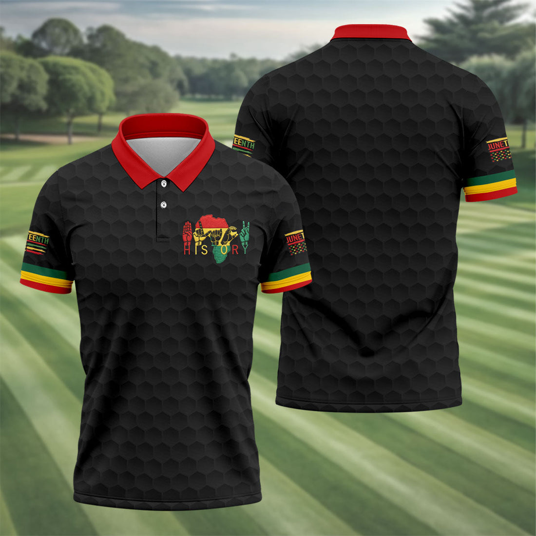 Black Heritage Day Golf Ball Pattern Golf Tops For Men, Black History Golf Shirts For Men
