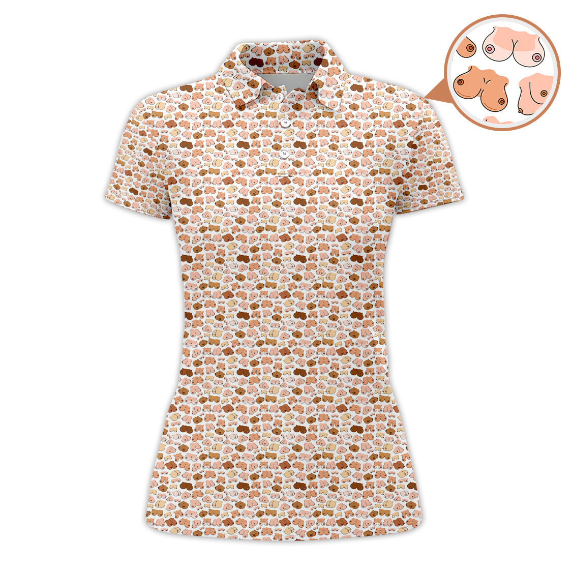 Boobs Pattern Golf Polos, Funny Golf Shirt, Crazy Golf Shirts For Men