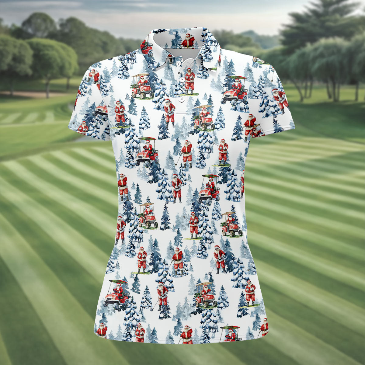 Santa Golfing Women's Golf Tops, Funny Golf Shirts Women, Christmas Golf Shirt, Golf Lover Xmas Gift
