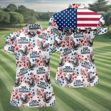 America 250 Years Of Freedom Tropical Vibe Patriotic Golf Shirt, 4th Of July Golf Shirt, Golf Shirt For Women