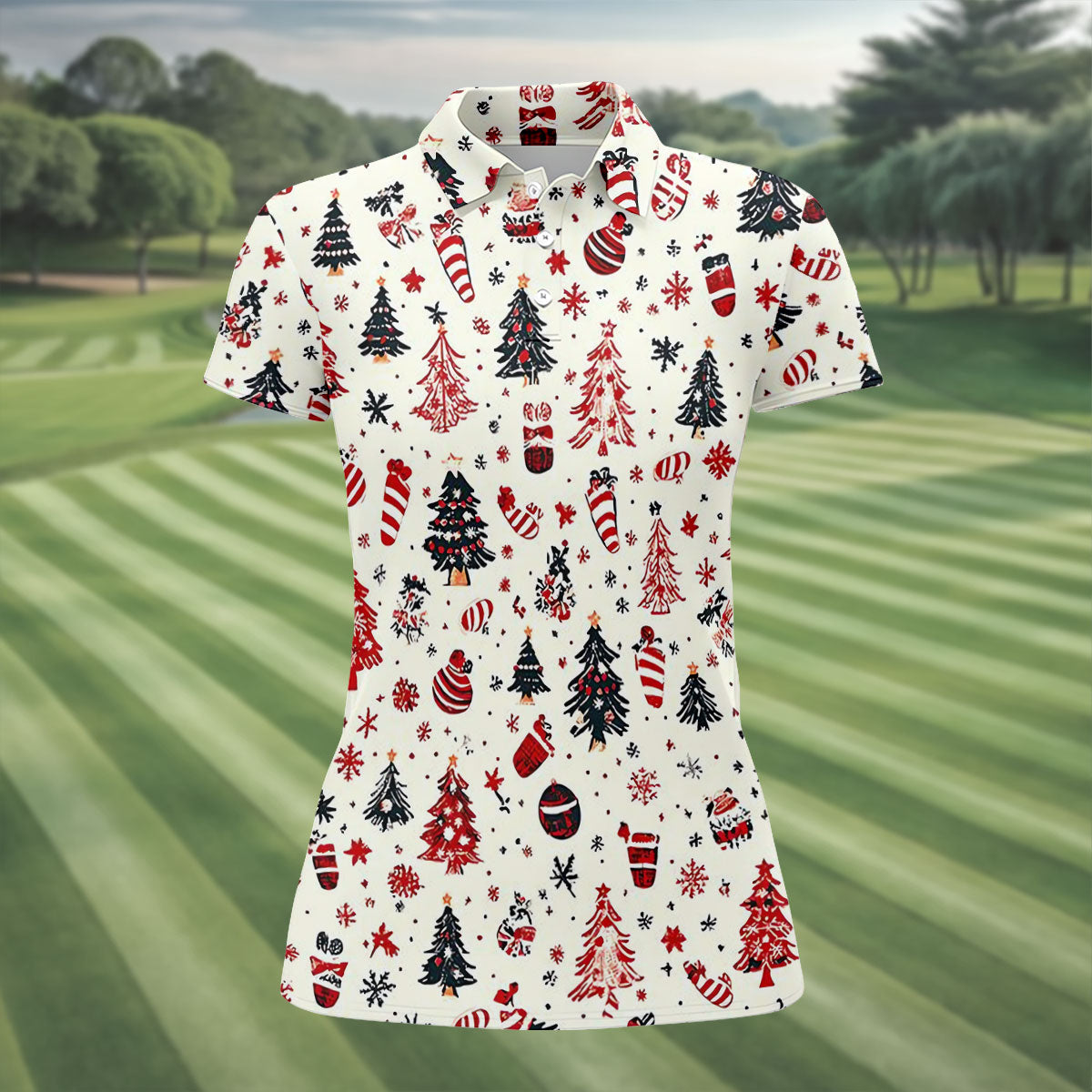 Candy Canes Christmas Tree Women's Golf Tops, Christmas Golf Shirt, Golf Shirt For Women, Ladies Golf Polos