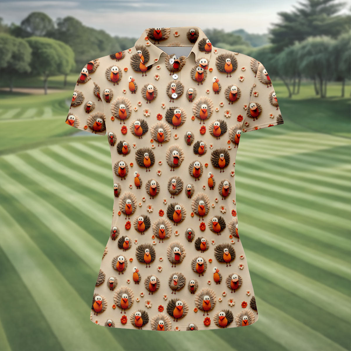 Little Turkey Thanksgiving Fun Women's Golf Shirts, Ladies Golf Tops, Women's Polo ShirtGolfing Apparel