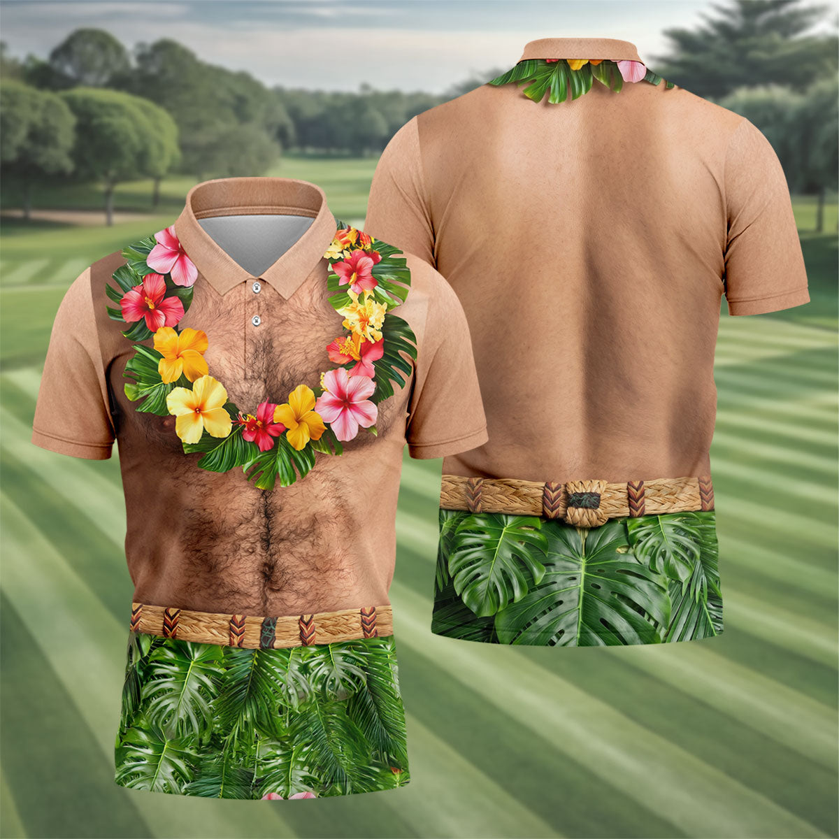 Tropical Theme Party Men's Funny Golf Shirts, Hawaiian Golf Shirt, Polo Shirts For Men